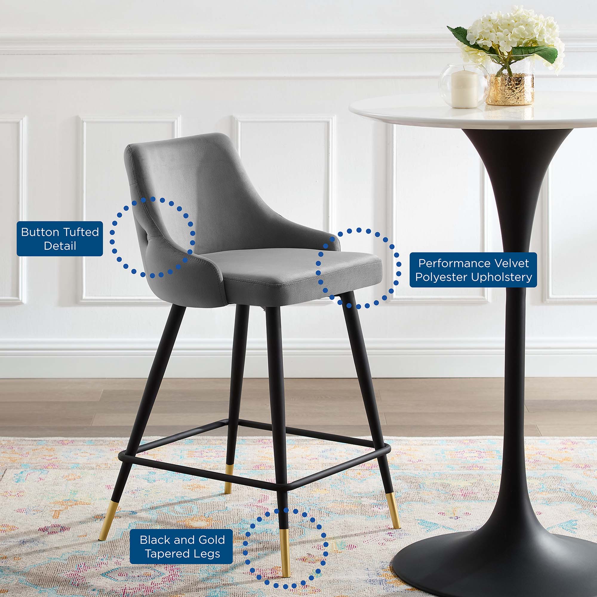 Adorn Performance Velvet Performance Velvet Counter Stool - Navy