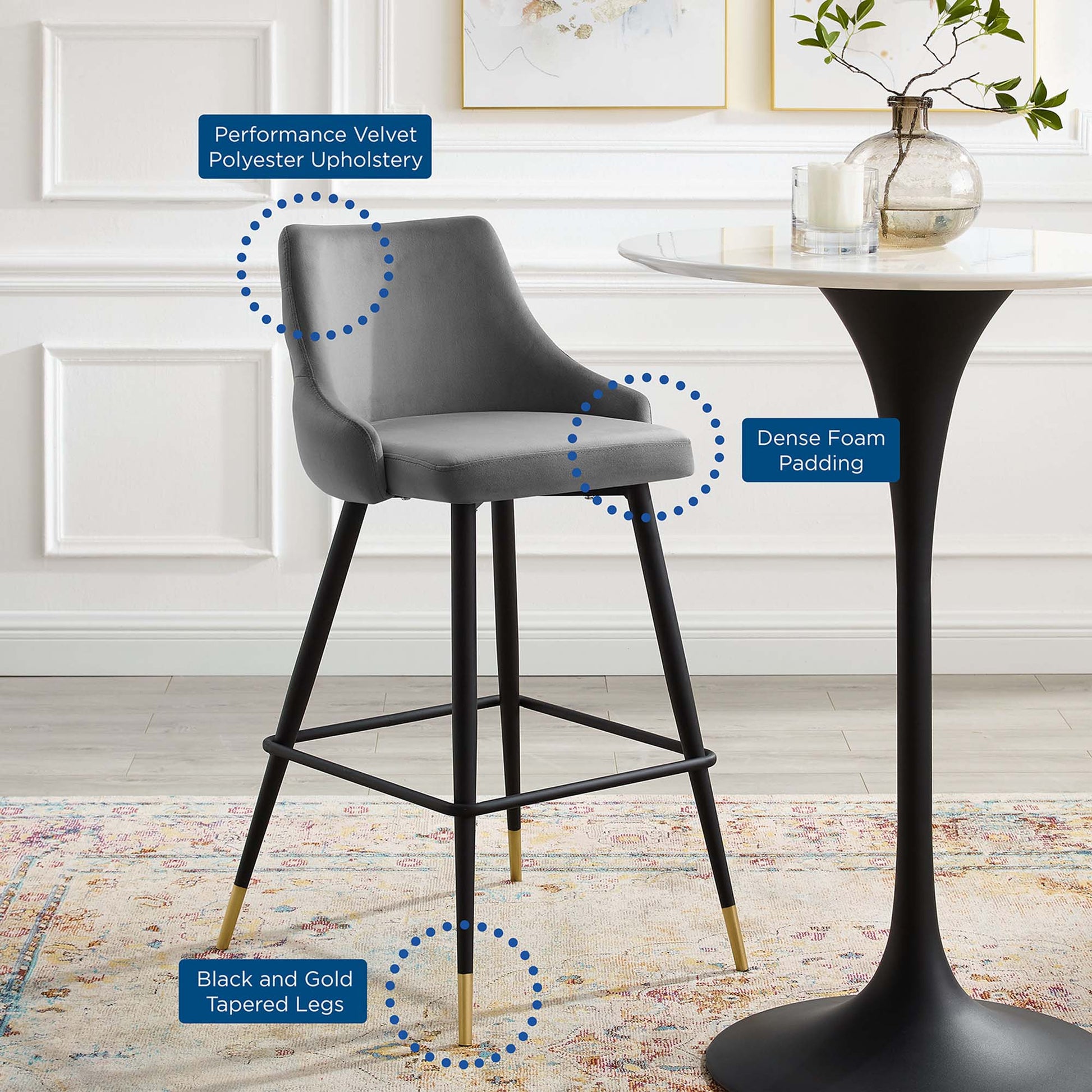 Adorn Performance Velvet Bar Stool - Light Gray