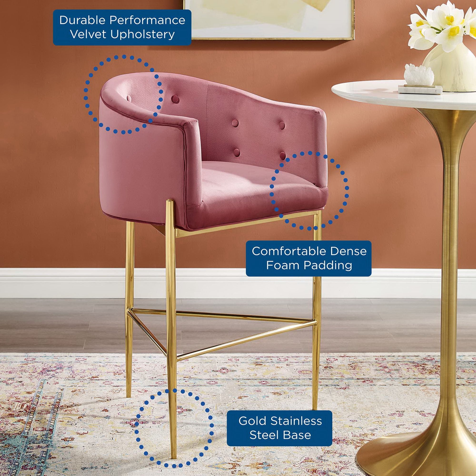 Savour Tufted Performance Velvet Bar Stool