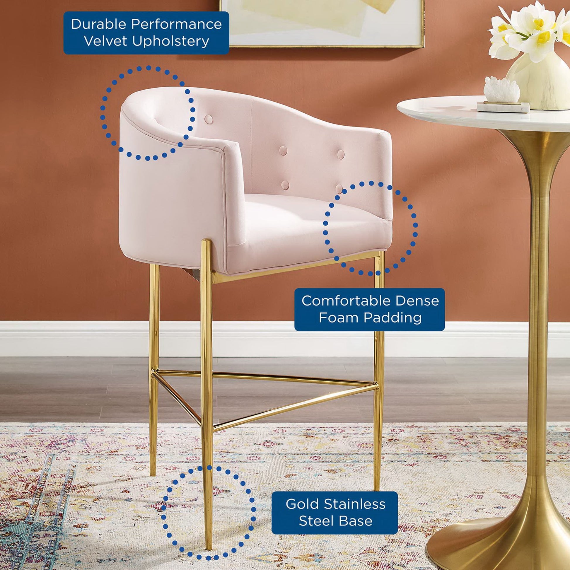 Savour Tufted Performance Velvet Bar Stool
