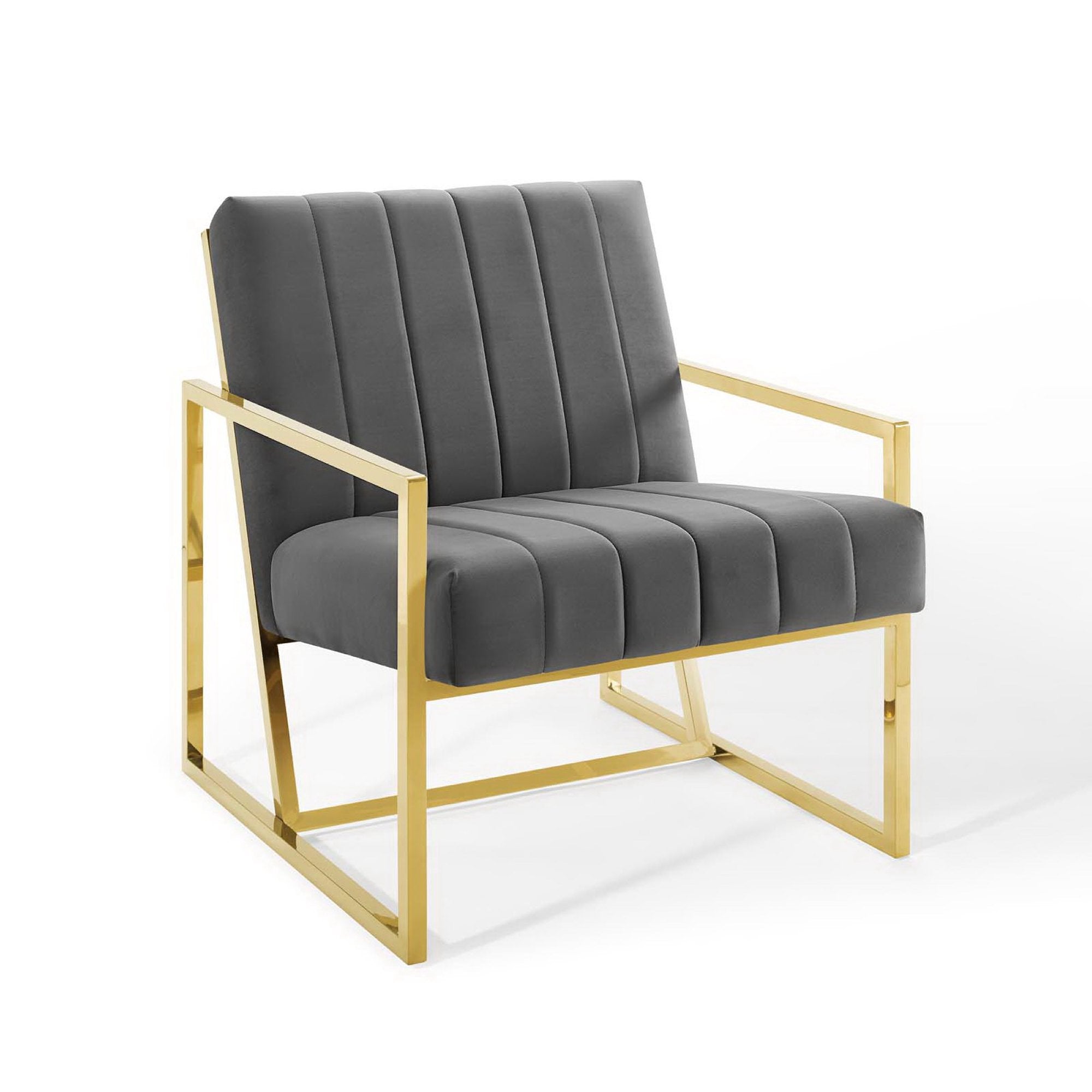 Inspire Channel Tufted Performance Velvet Armchair - Charcoal