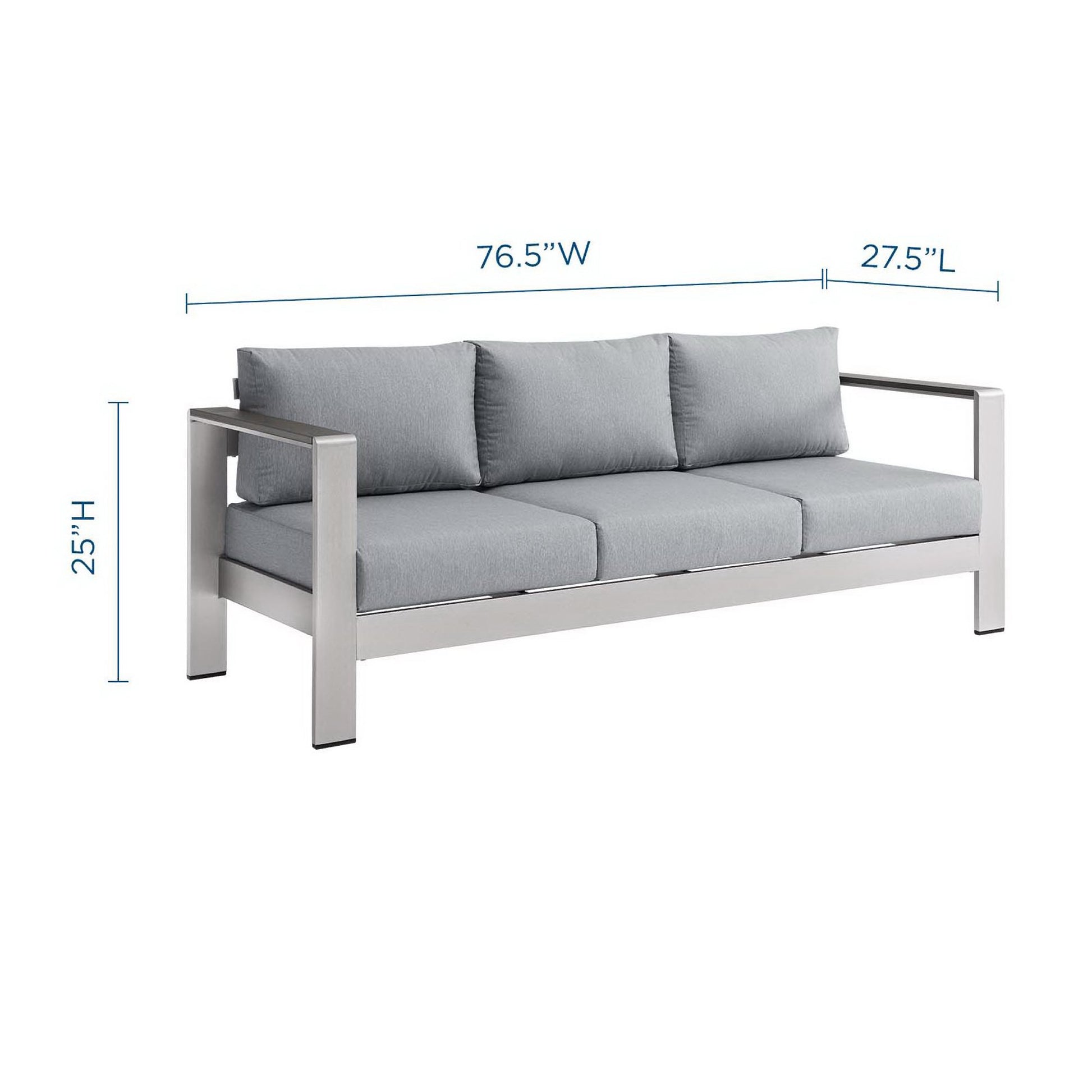 Shore Outdoor Patio Aluminum Sofa - Silver Orange