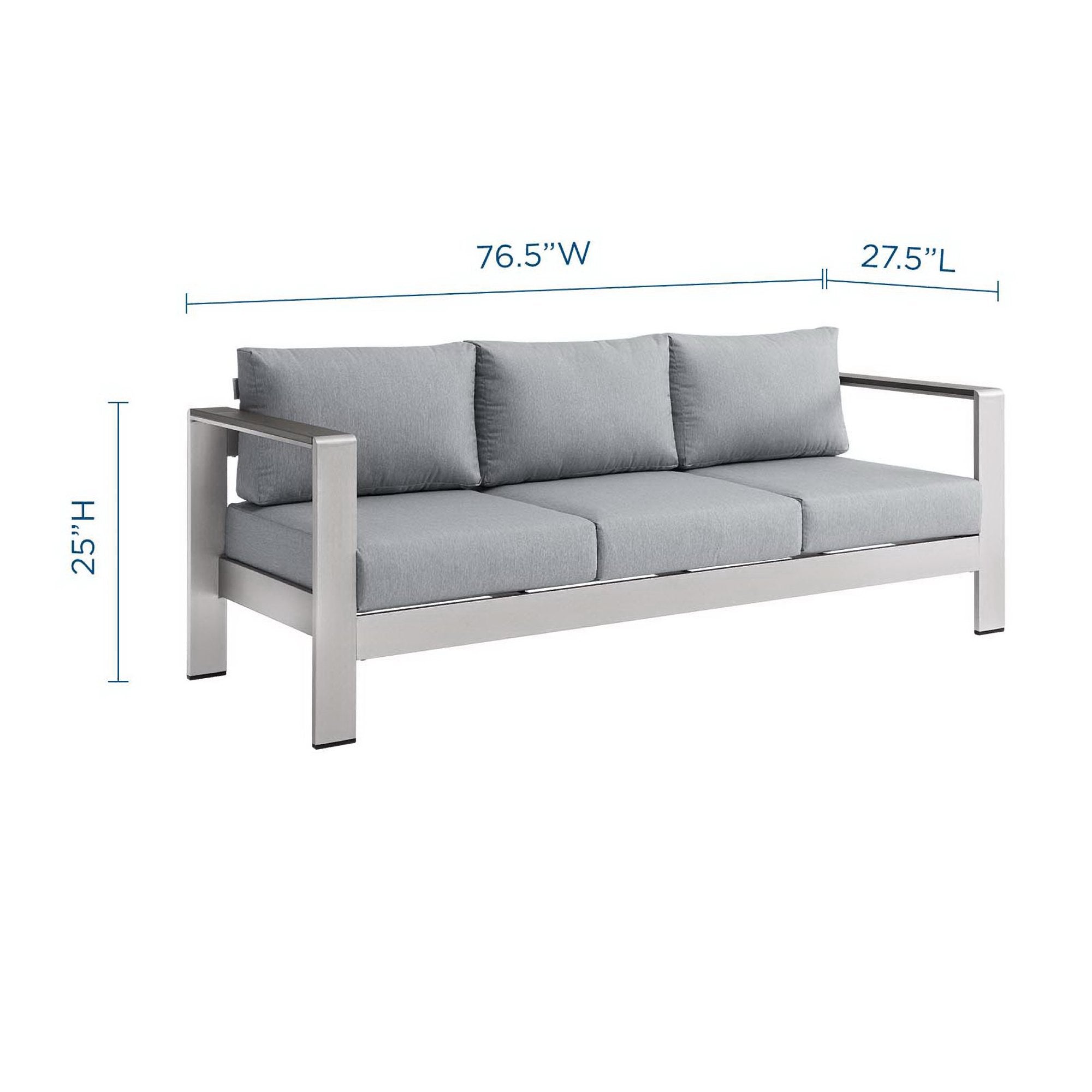 Shore Outdoor Patio Aluminum Sofa - Silver Orange