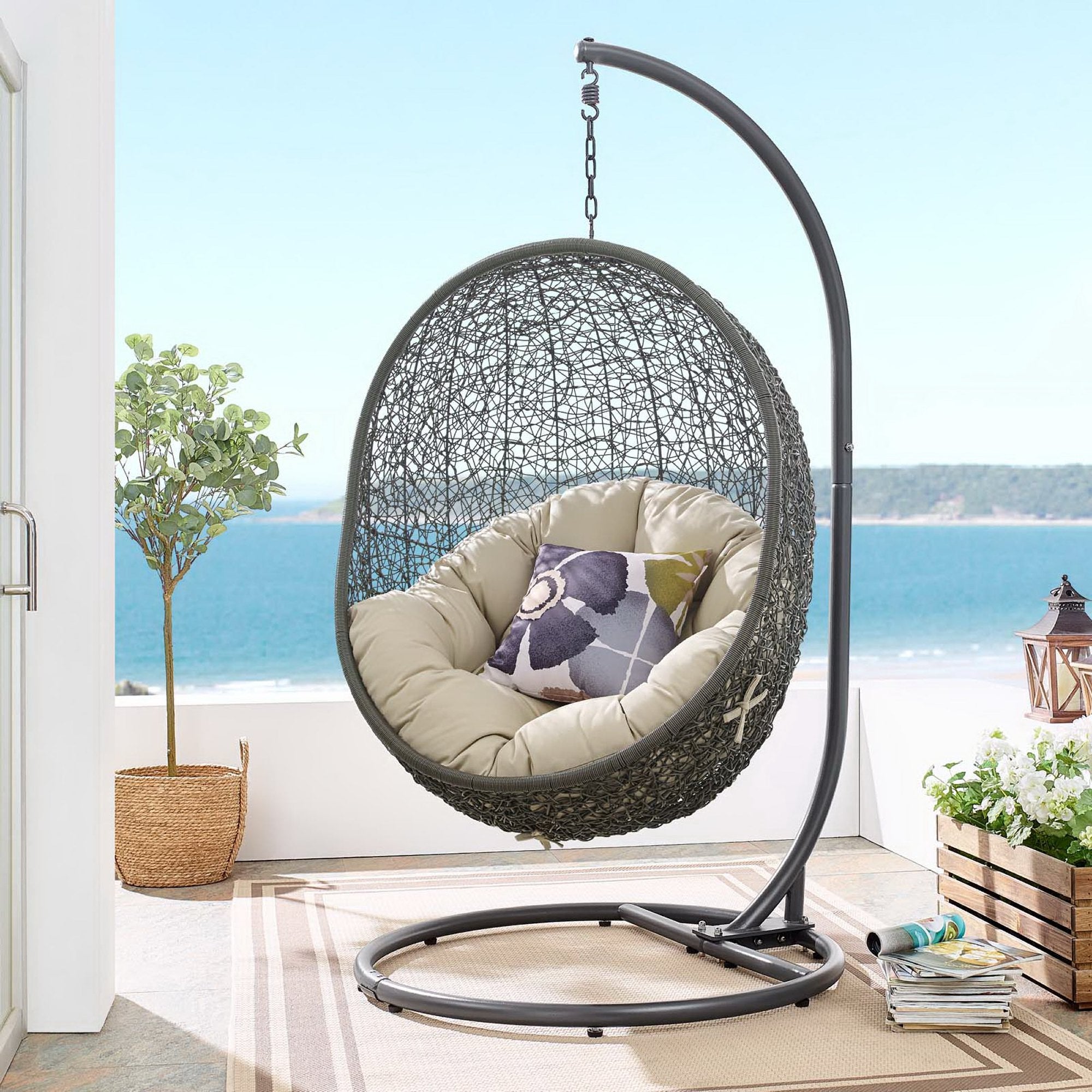 Hide Outdoor Patio Sunbrella® Swing Chair With Stand - White Gray
