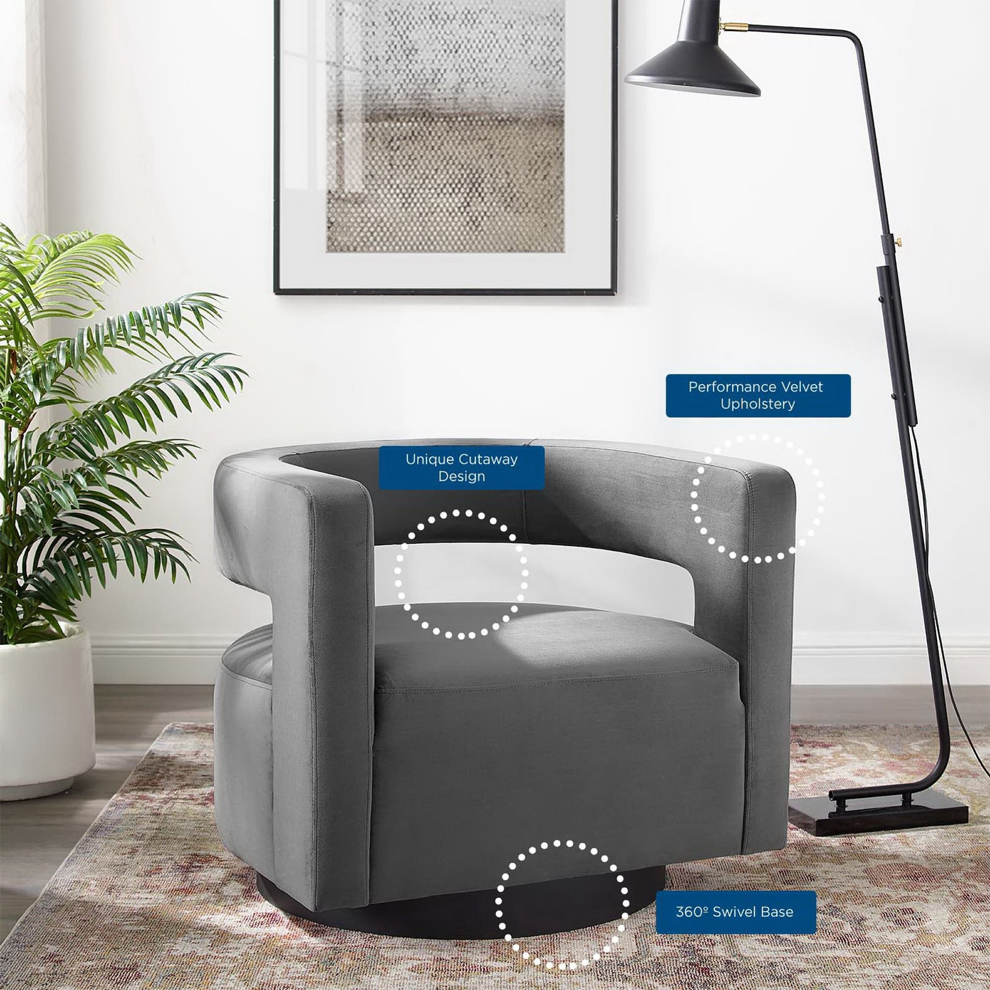 Spin Cutaway Performance Velvet Swivel Armchair - White