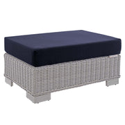 Conway Sunbrella® Outdoor Patio Wicker Rattan Ottoman - Light Gray Navy
