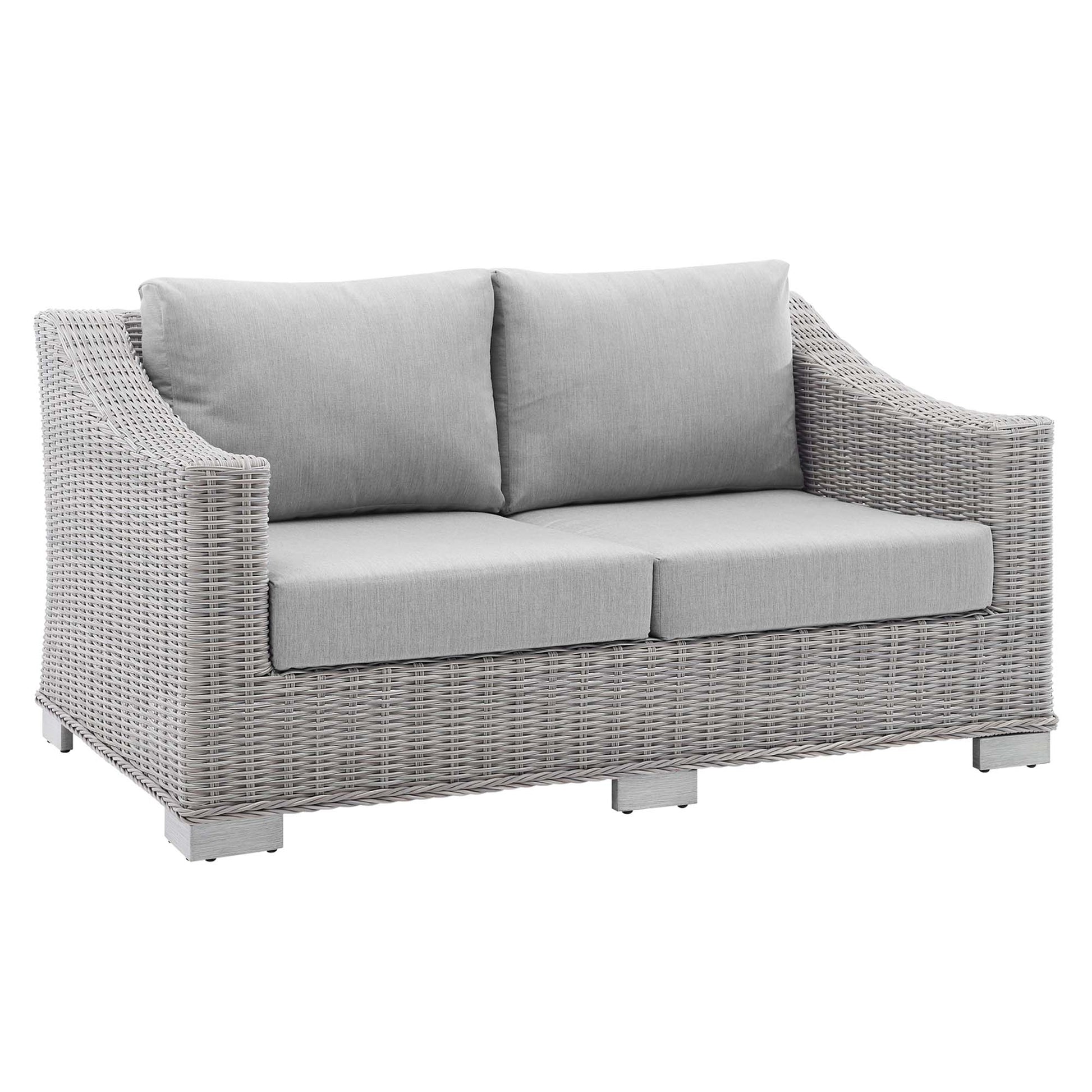 Conway Sunbrella® Outdoor Patio Wicker Rattan Loveseat - Light Gray Gray