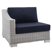 Conway Sunbrella® Outdoor Patio Wicker Rattan Left-Arm Chair - Light Gray Navy