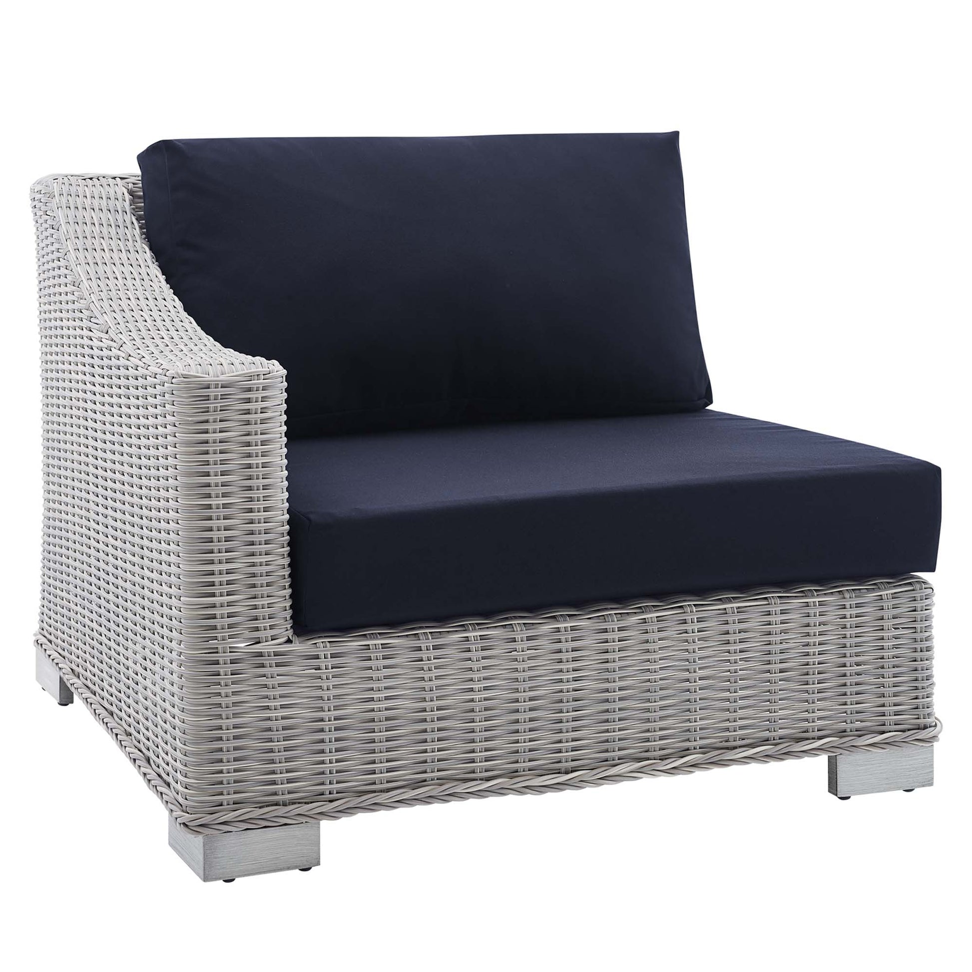 Conway Sunbrella® Outdoor Patio Wicker Rattan Left-Arm Chair - Light Gray Navy