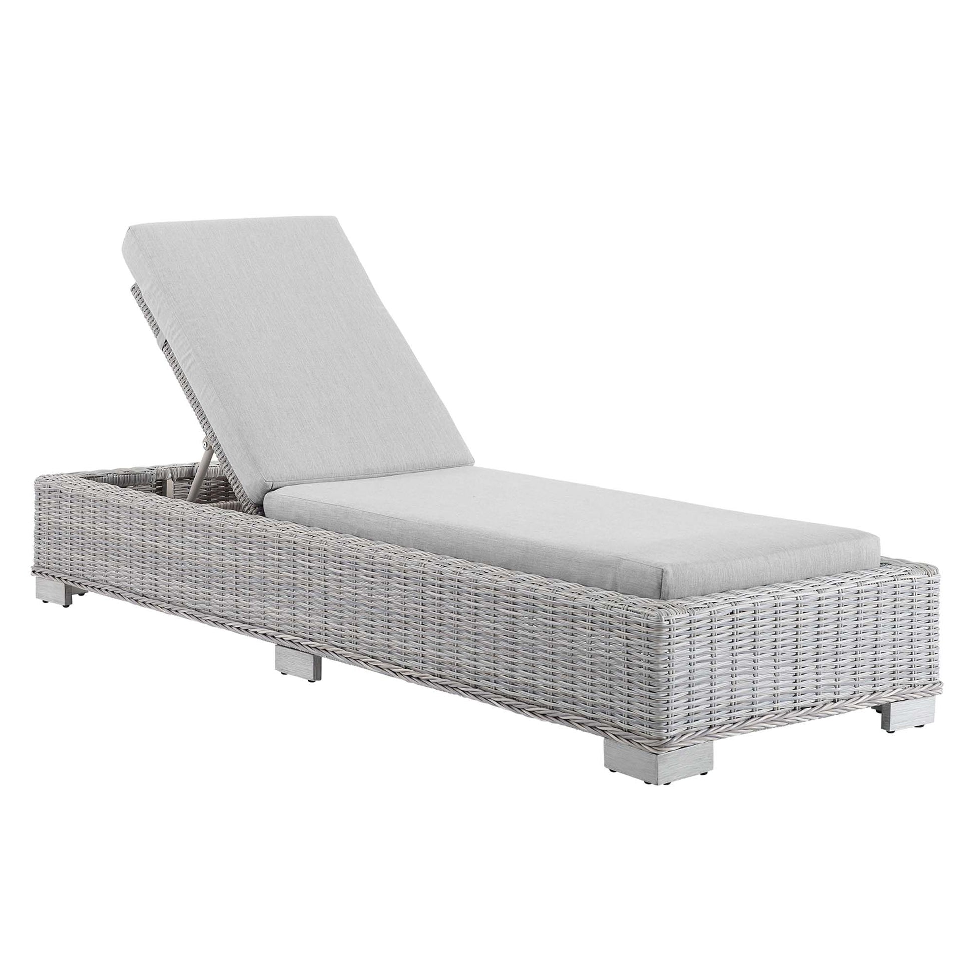 Conway Sunbrella® Outdoor Wicker Rattan Chaise Lounge - Light Gray Gray