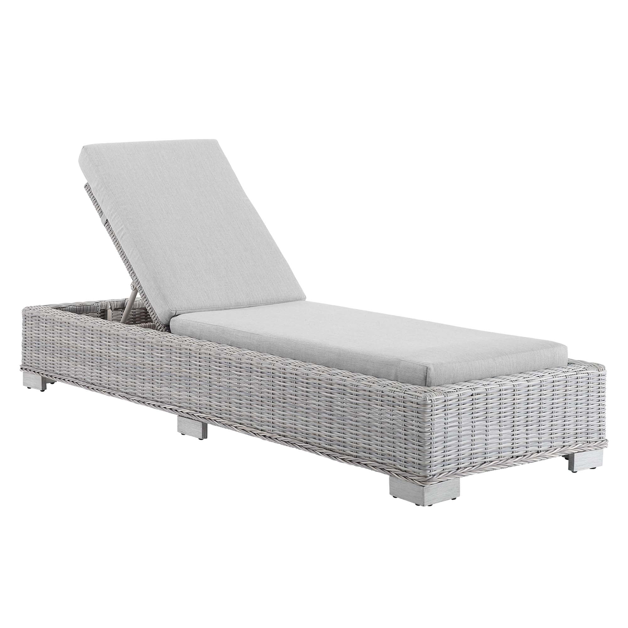 Conway Sunbrella® Outdoor Wicker Rattan Chaise Lounge - Light Gray Gray