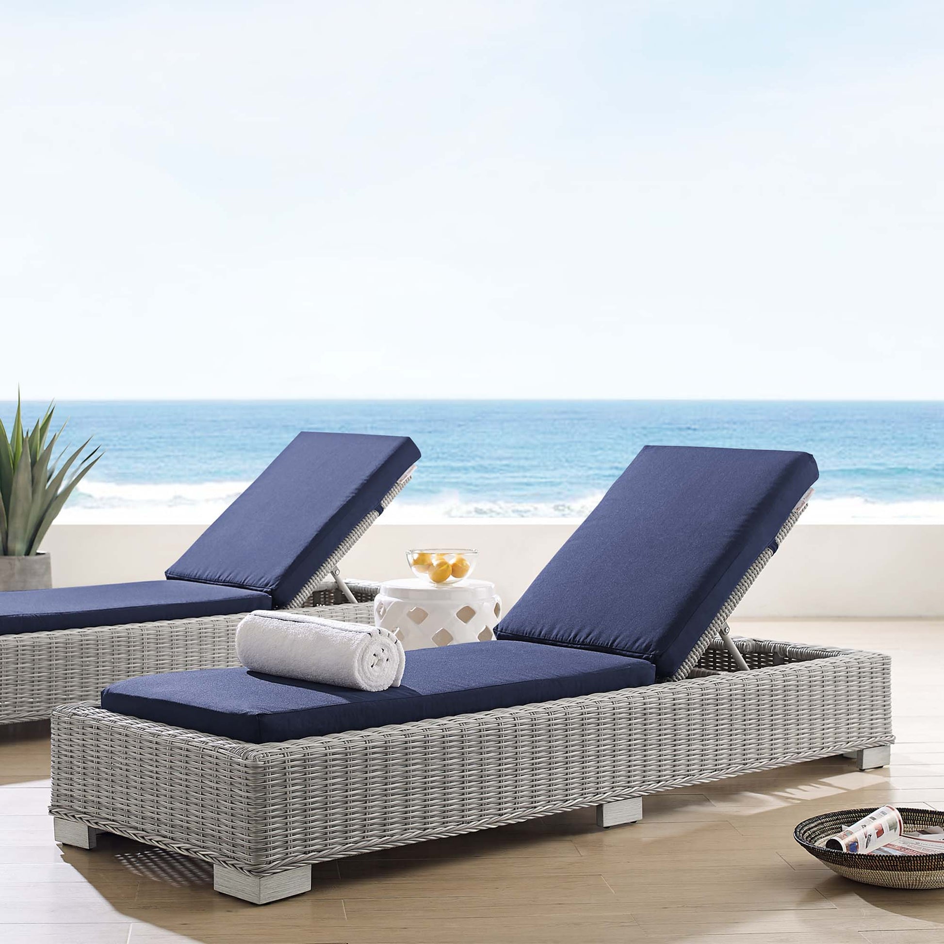 Conway Sunbrella® Outdoor Wicker Rattan Chaise Lounge