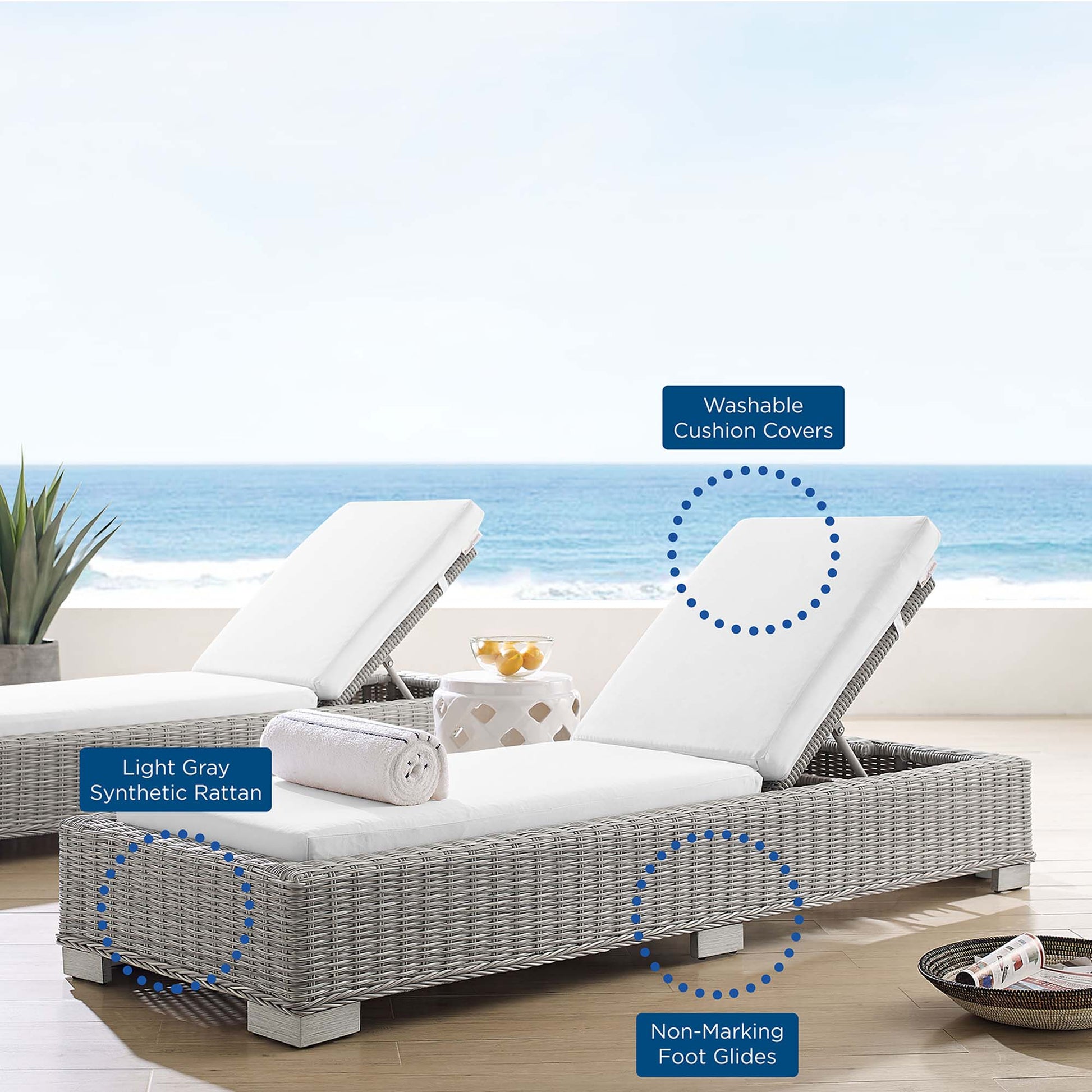 Conway Sunbrella® Outdoor Wicker Rattan Chaise Lounge