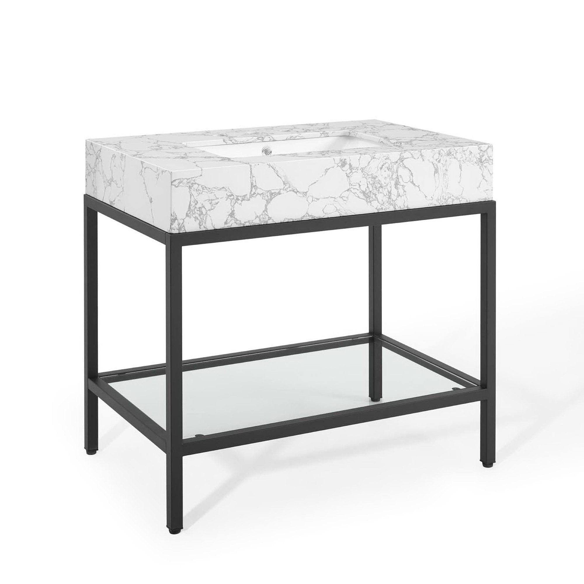 Kingsley 36" Black Stainless Steel Bathroom Vanity - Black White