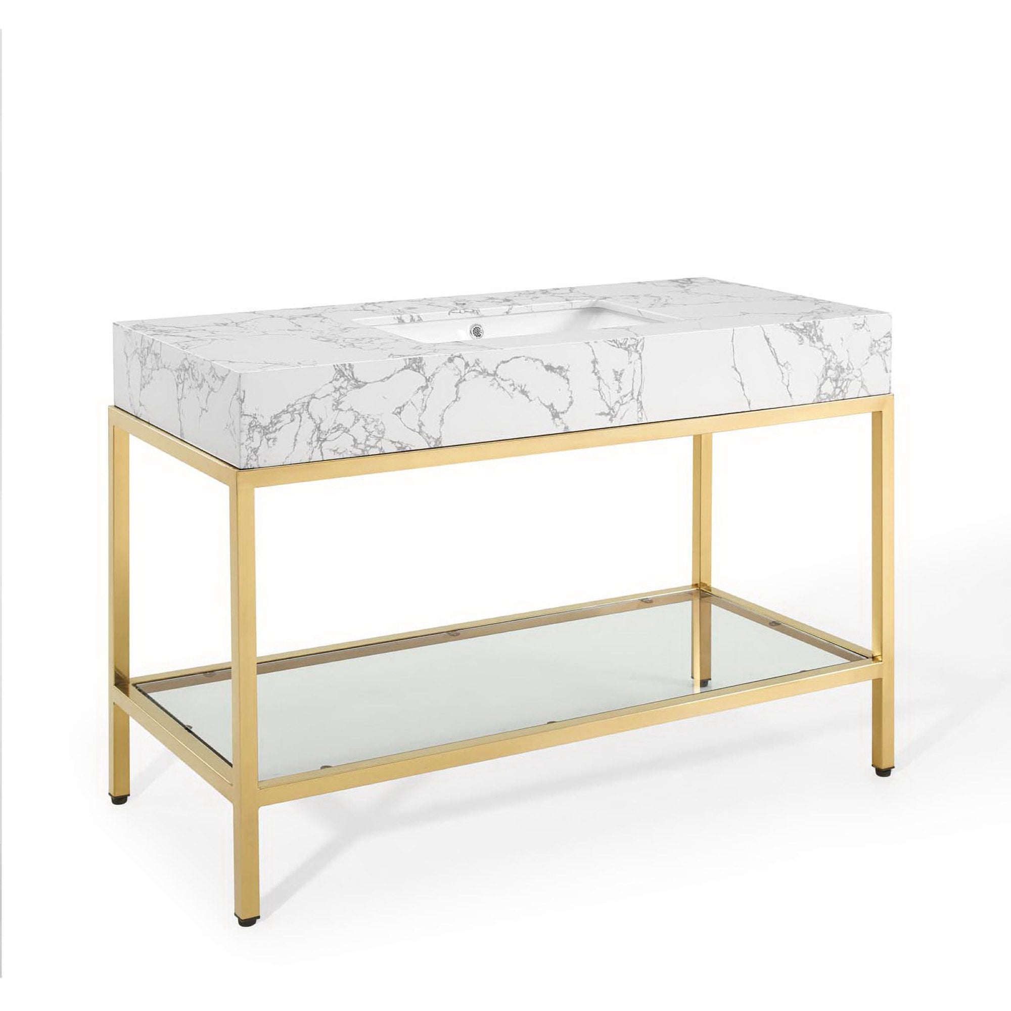 Kingsley 50" Gold Stainless Steel Bathroom Vanity - Gold White