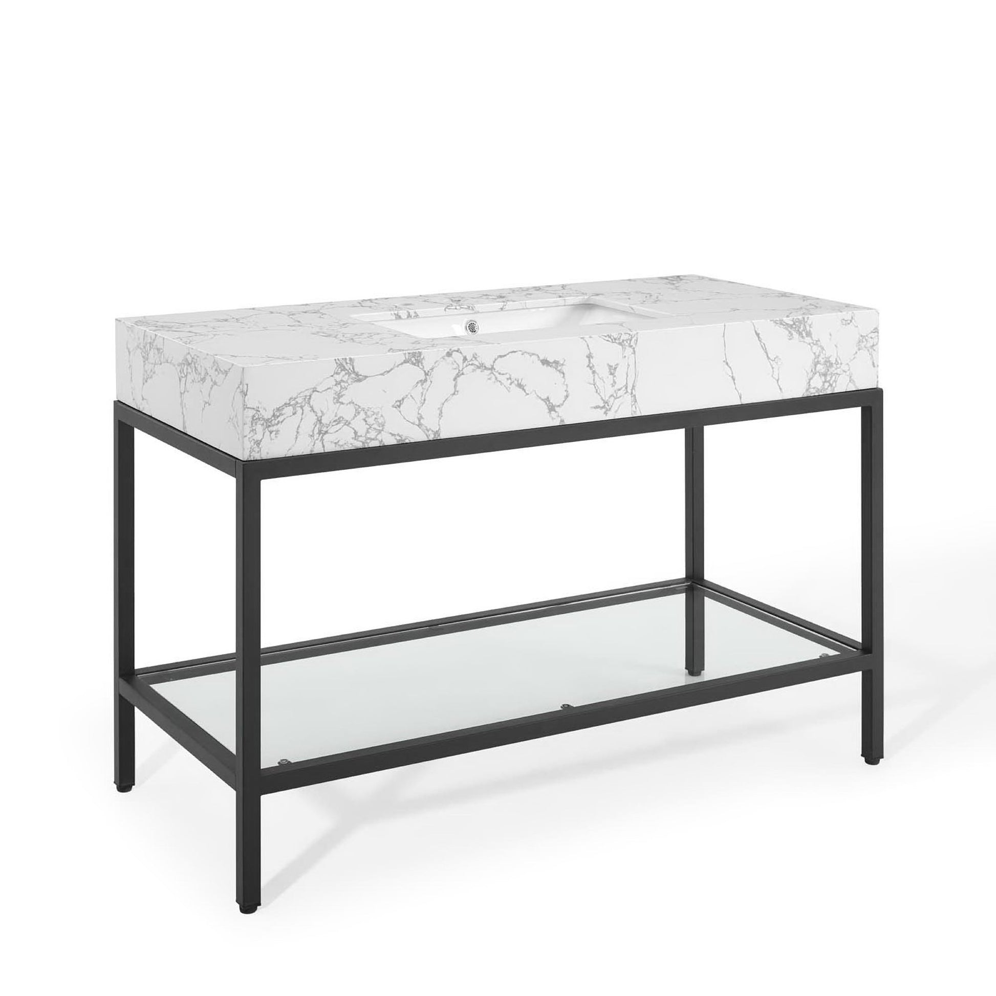 Kingsley 50" Black Stainless Steel Bathroom Vanity - Black White