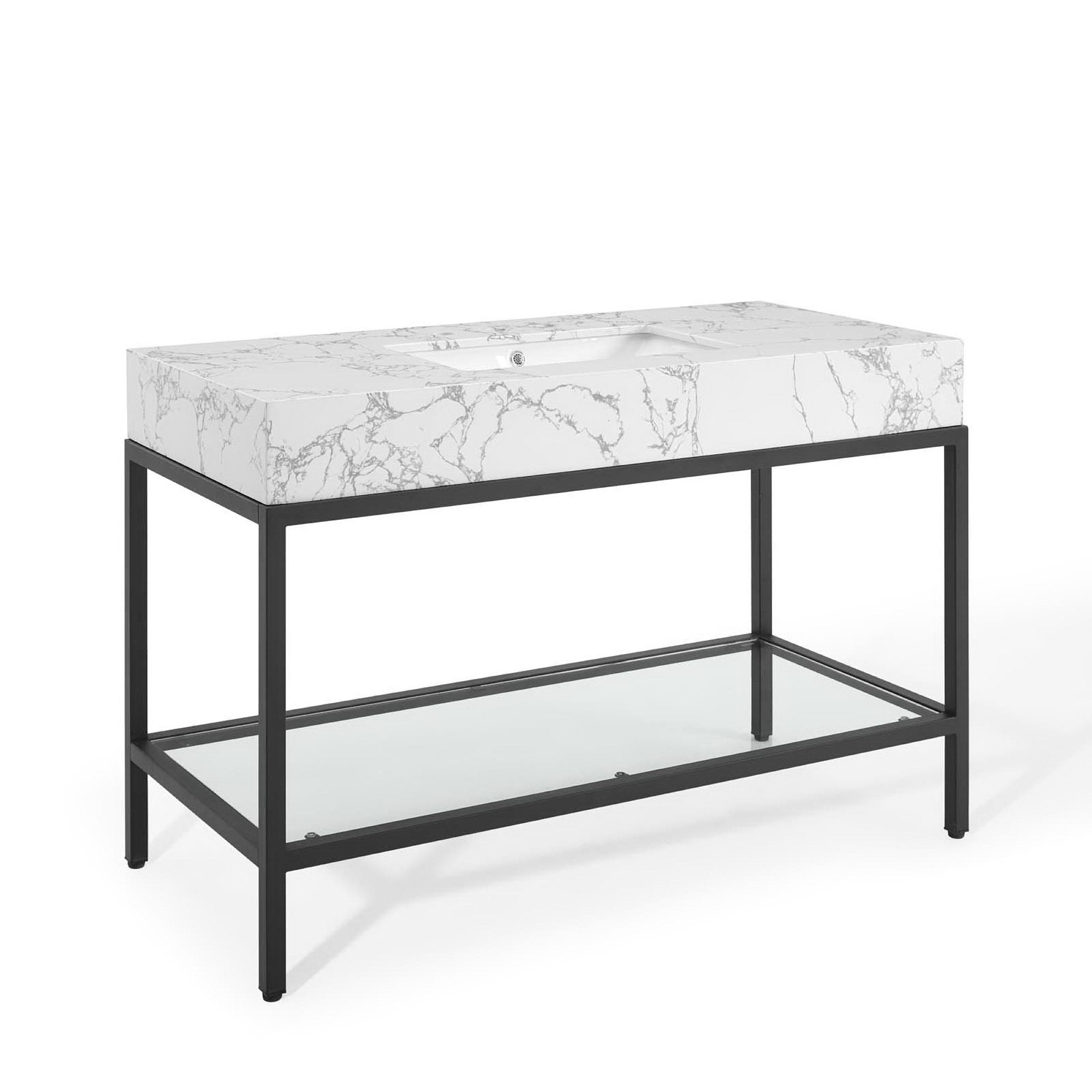 Kingsley 50" Black Stainless Steel Bathroom Vanity - Black White