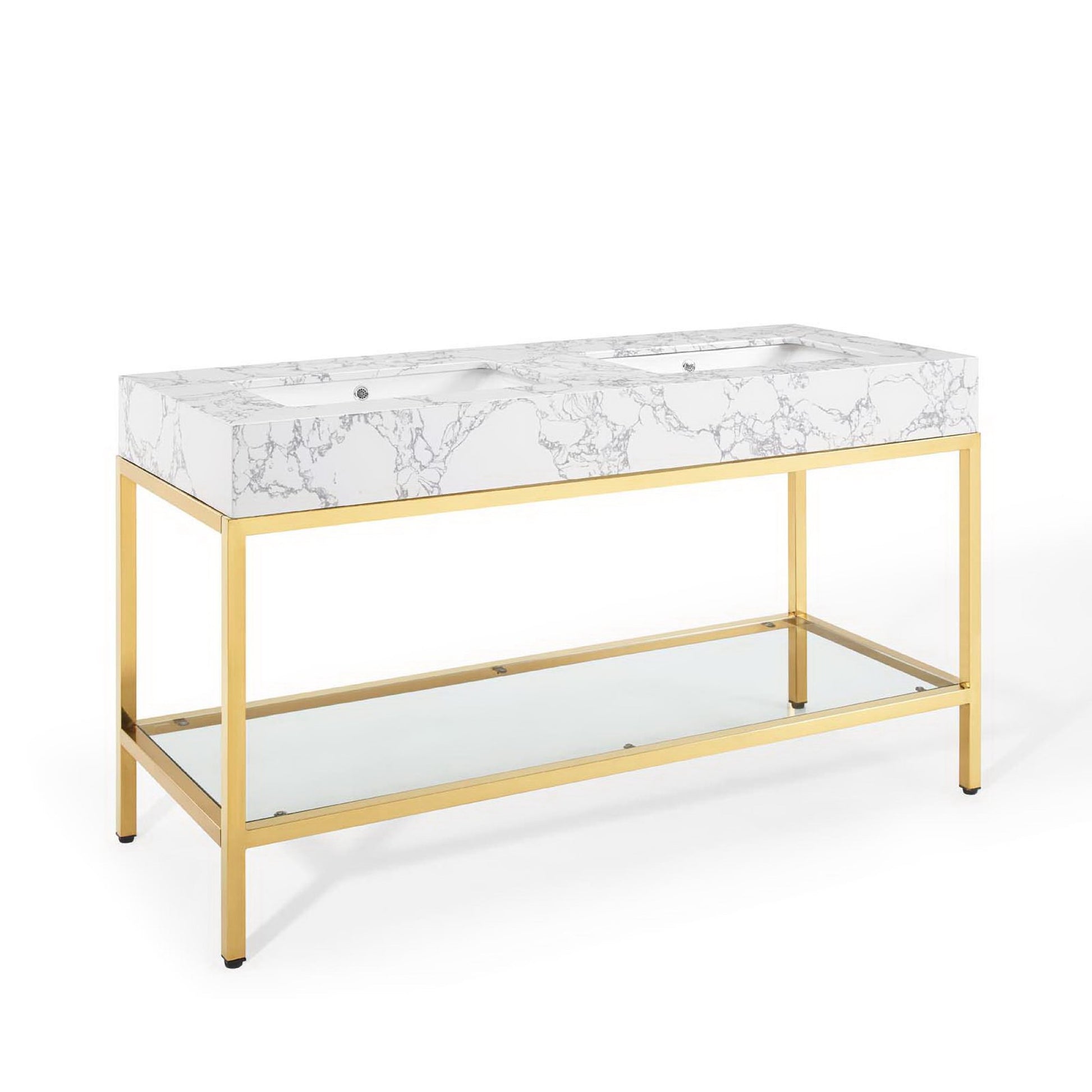 Kingsley 60" Gold Stainless Steel Bathroom Vanity - Gold White