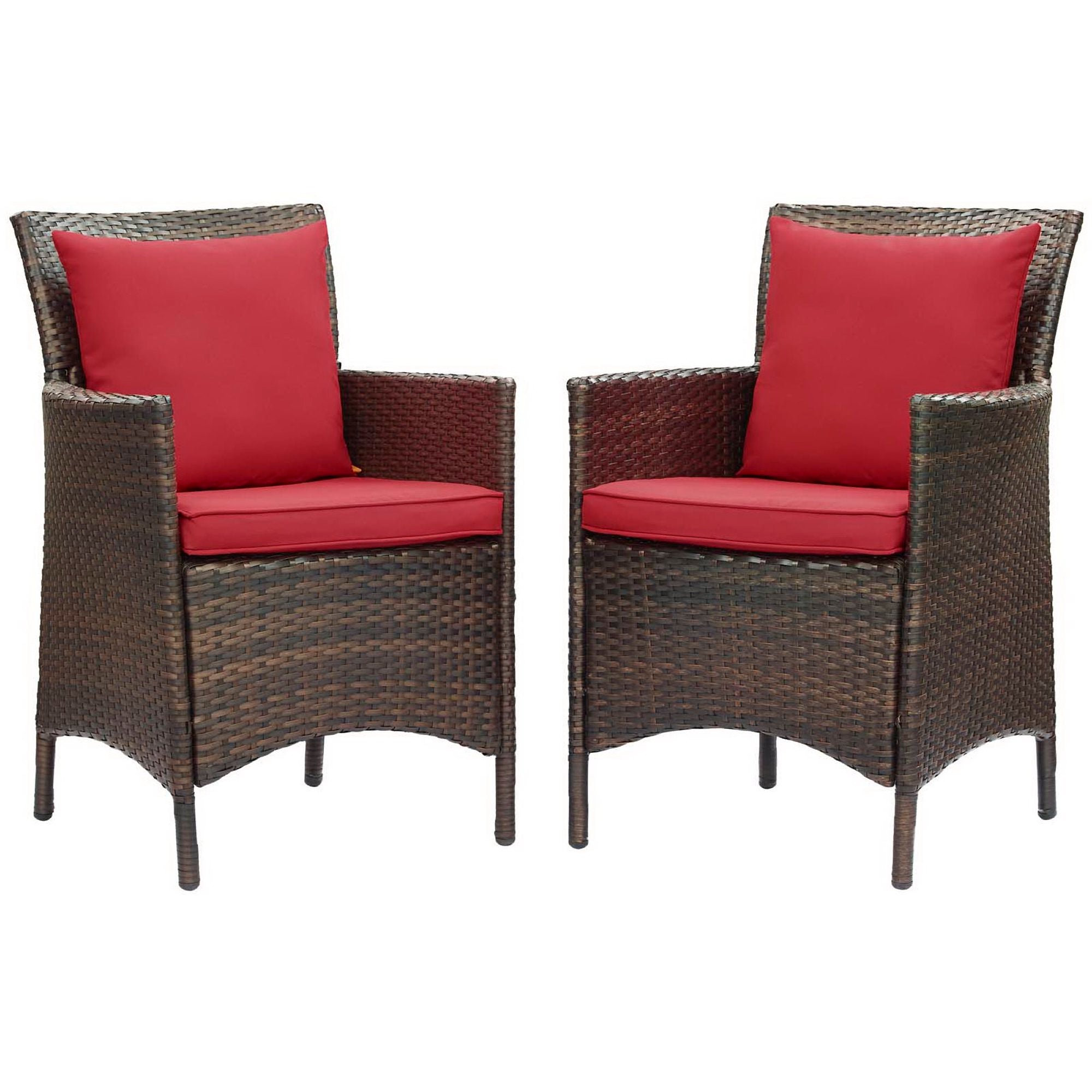 Conduit Outdoor Patio Wicker Rattan Dining Armchair Set of 2 - Brown Red