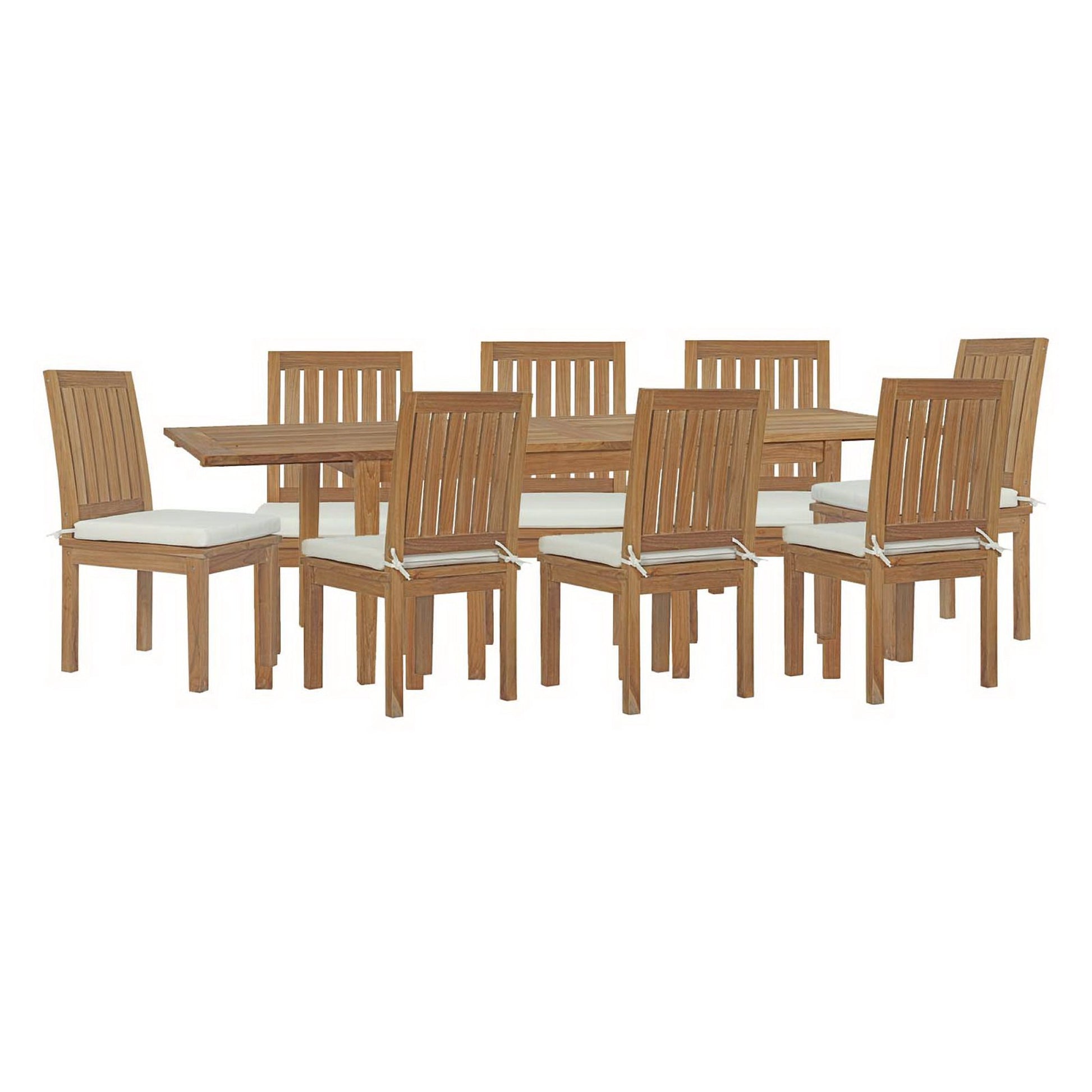 Marina 9 Piece Outdoor Patio Teak Dining Set - Natural White