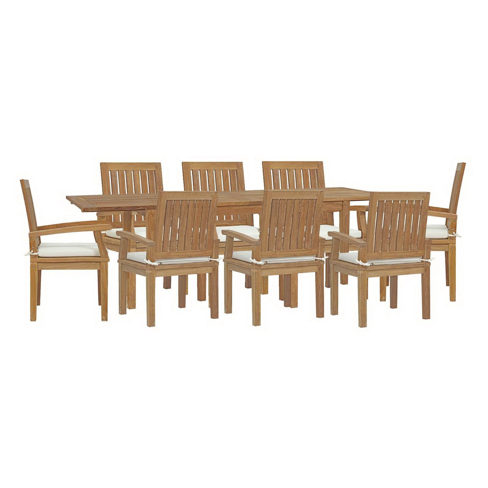 Marina 9 Piece Outdoor Patio Teak Dining Set - Natural White