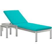 Shore Outdoor Patio Aluminum Chaise Lounge Chair and Side Table - Silver Black Turquoise