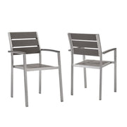 Shore Outdoor Patio Aluminum Dining Armchair Set of 2 - Silver Gray