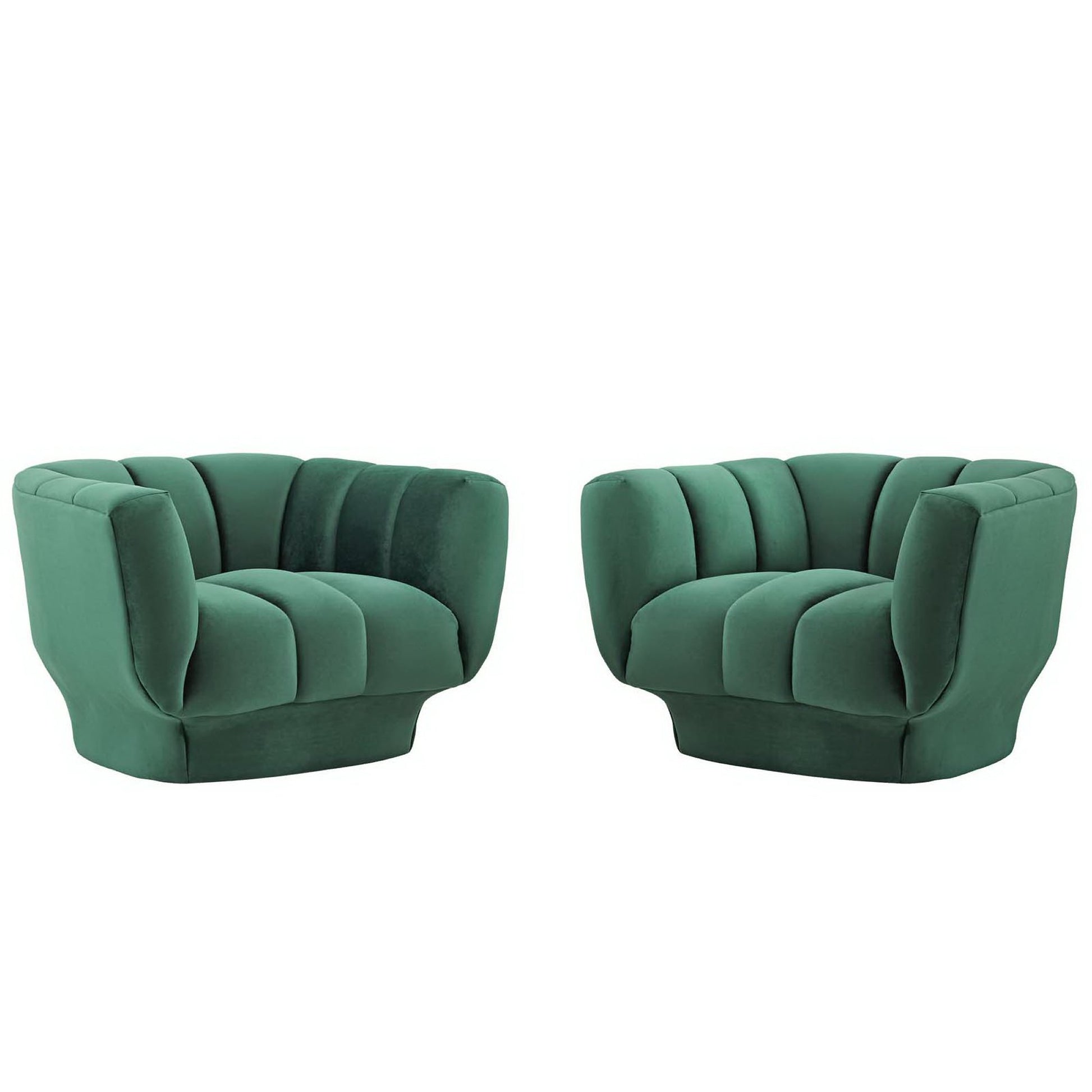 Entertain Vertical Channel Tufted Performance Velvet Armchair Set of 2 - Green