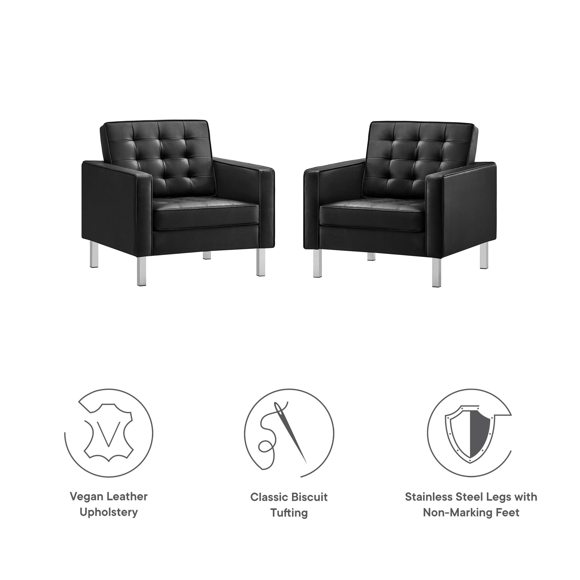 Loft Tufted Vegan Leather Armchairs - Set of 2 - Silver Tan