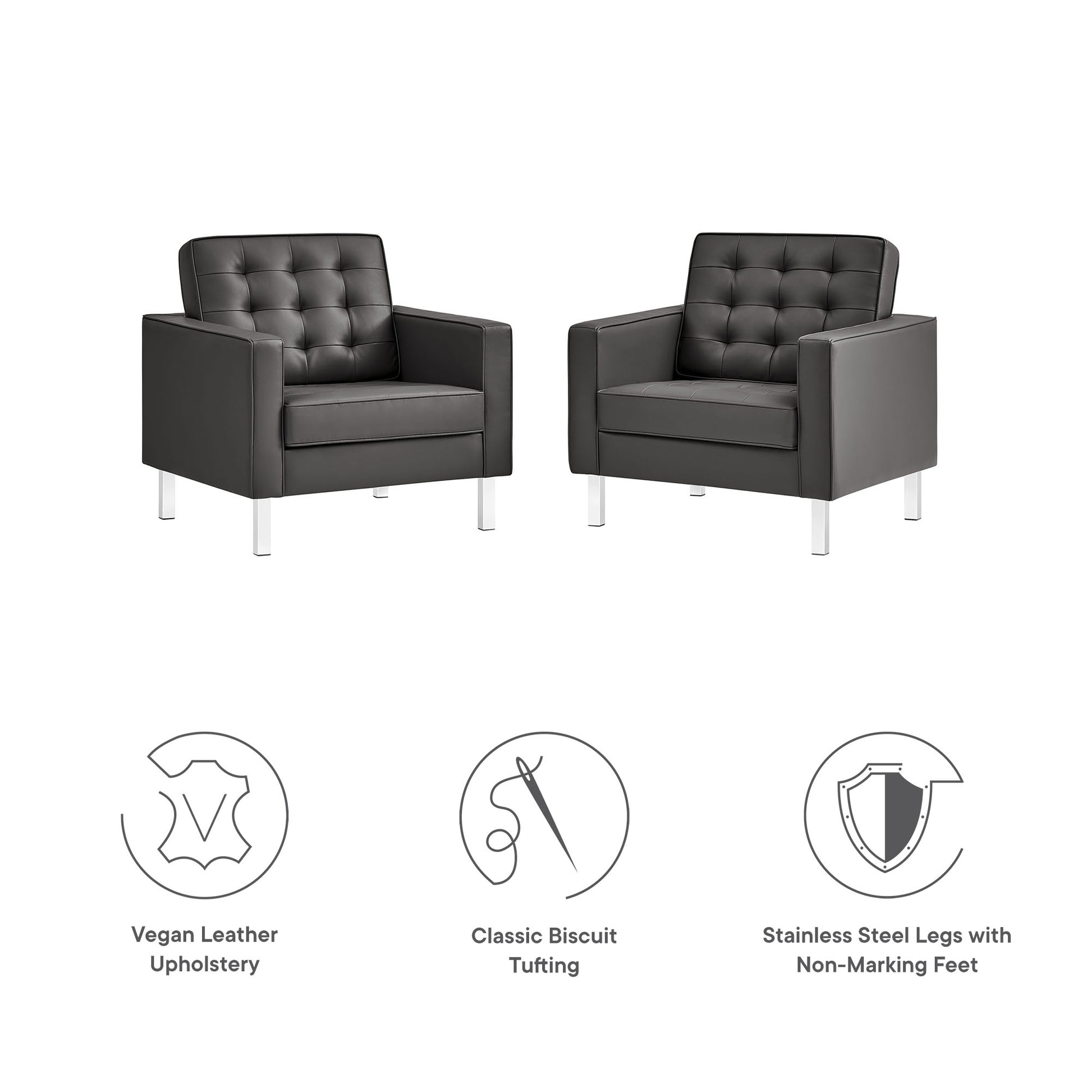 Loft Tufted Vegan Leather Armchairs - Set of 2