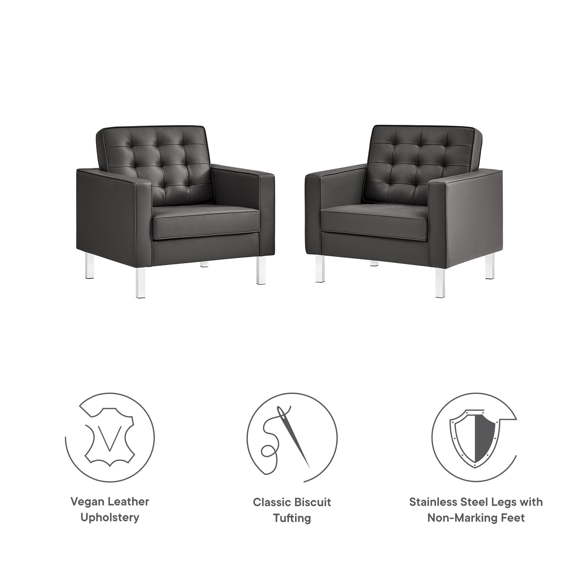 Loft Tufted Vegan Leather Armchairs - Set of 2