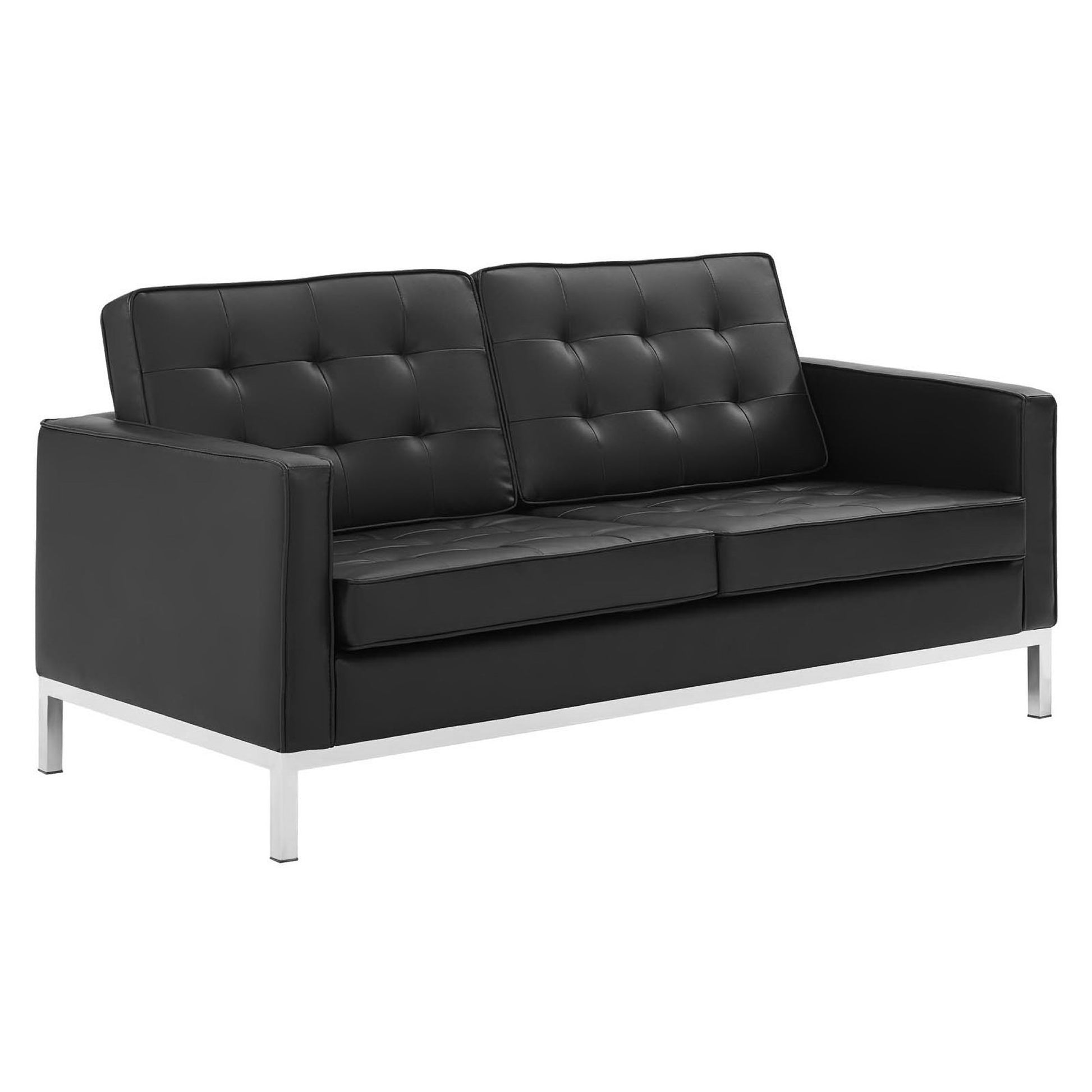 Loft Tufted Upholstered Faux Leather Loveseat and Armchair Set - Silver White