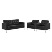Loft 3 Piece Tufted Upholstered Faux Leather Set - Silver Black