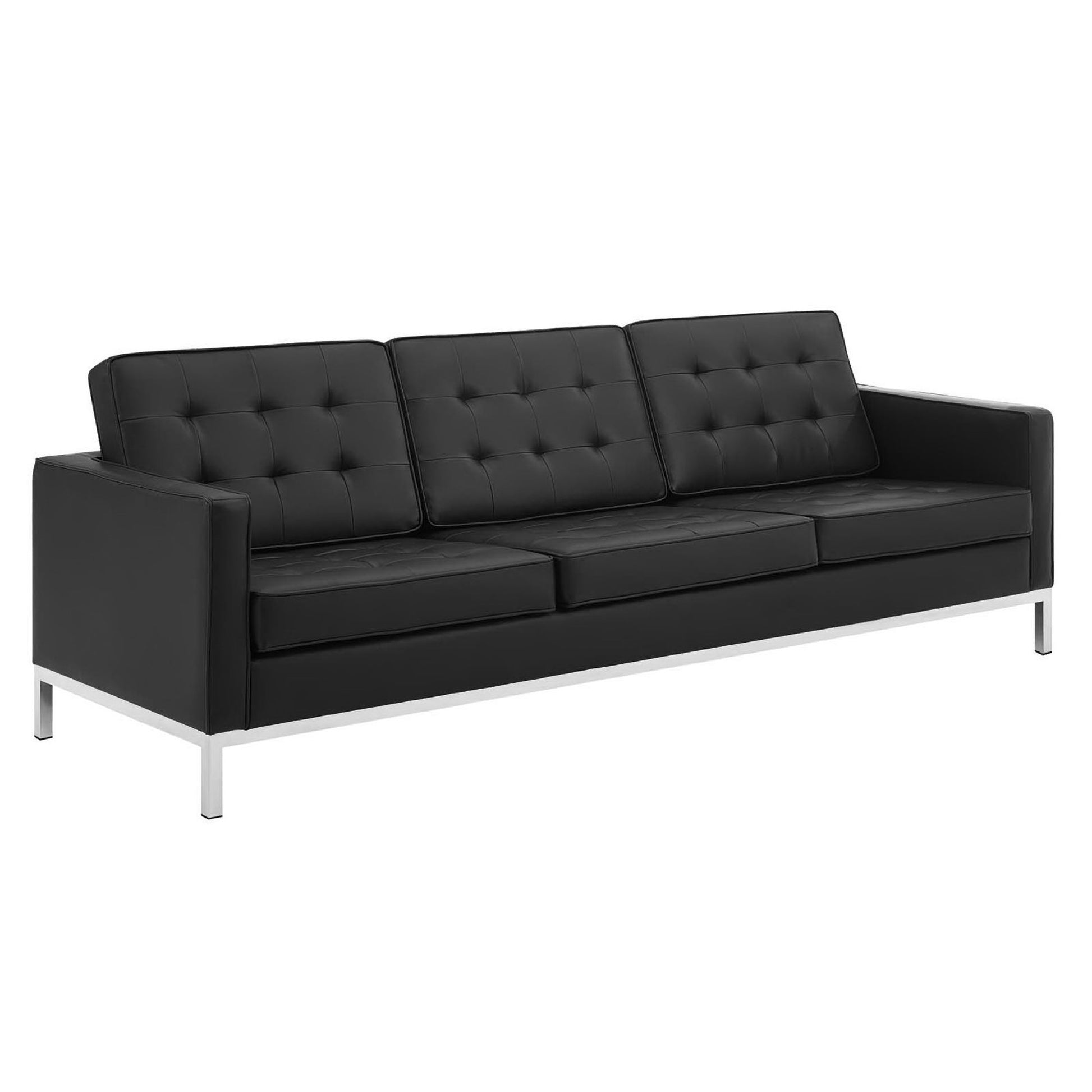 Loft Tufted Upholstered Faux Leather Sofa and Armchair Set - Silver Gray