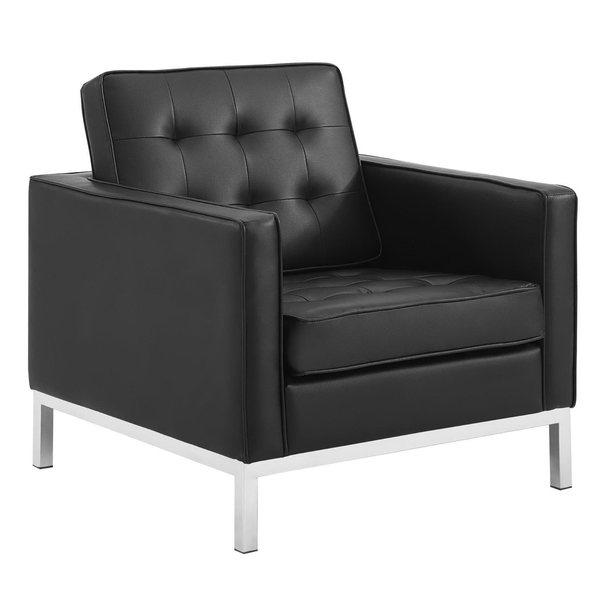 Loft Tufted Upholstered Faux Leather Sofa and Armchair Set - Silver White