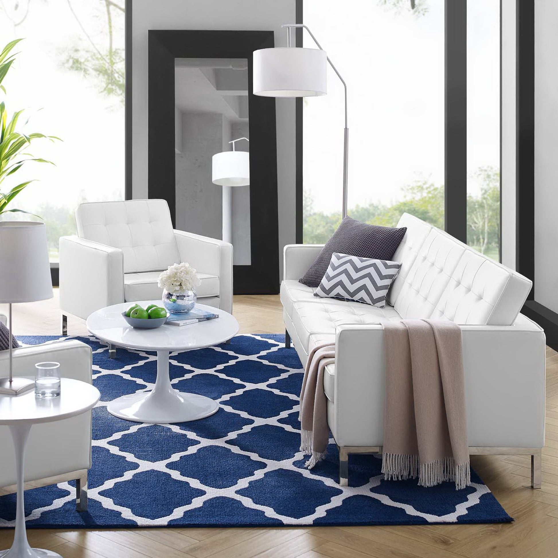 Loft Tufted Upholstered Faux Leather Sofa and Armchair Set