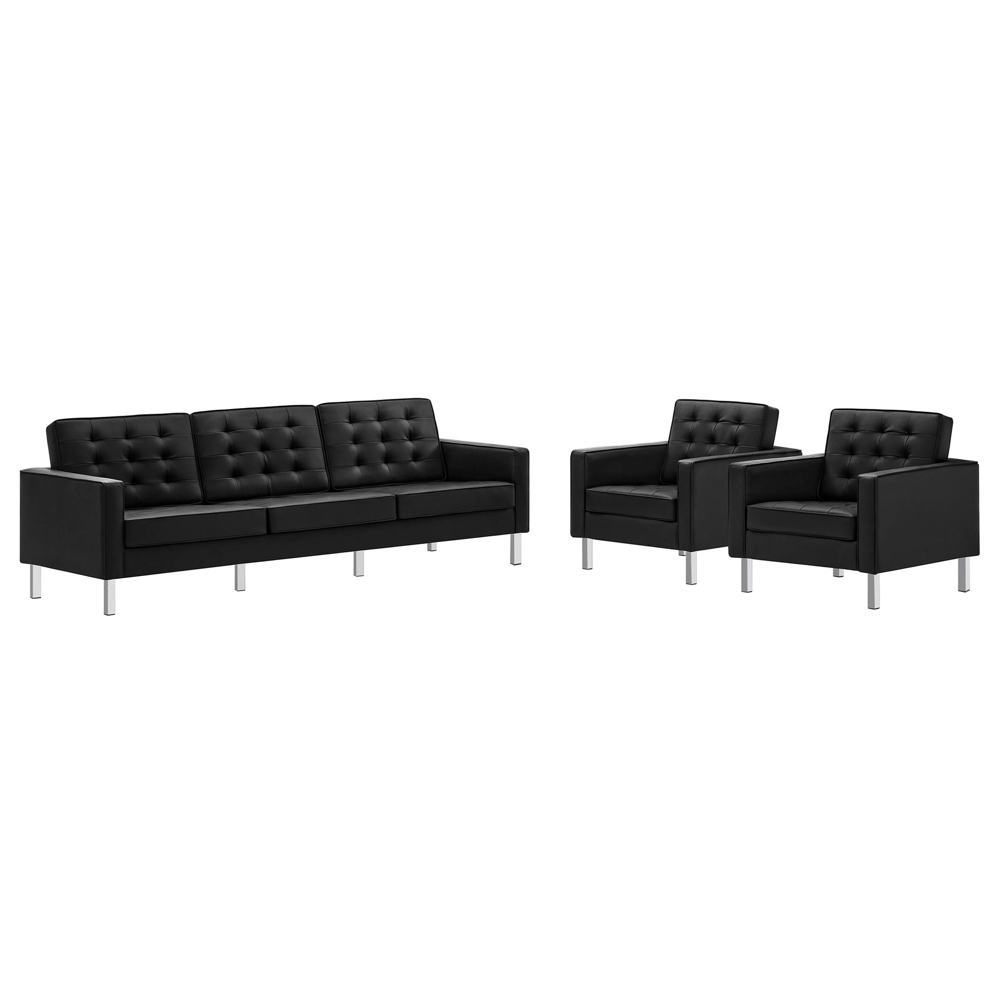 Loft Tufted Vegan Leather 3-Piece Furniture Set - Silver Black