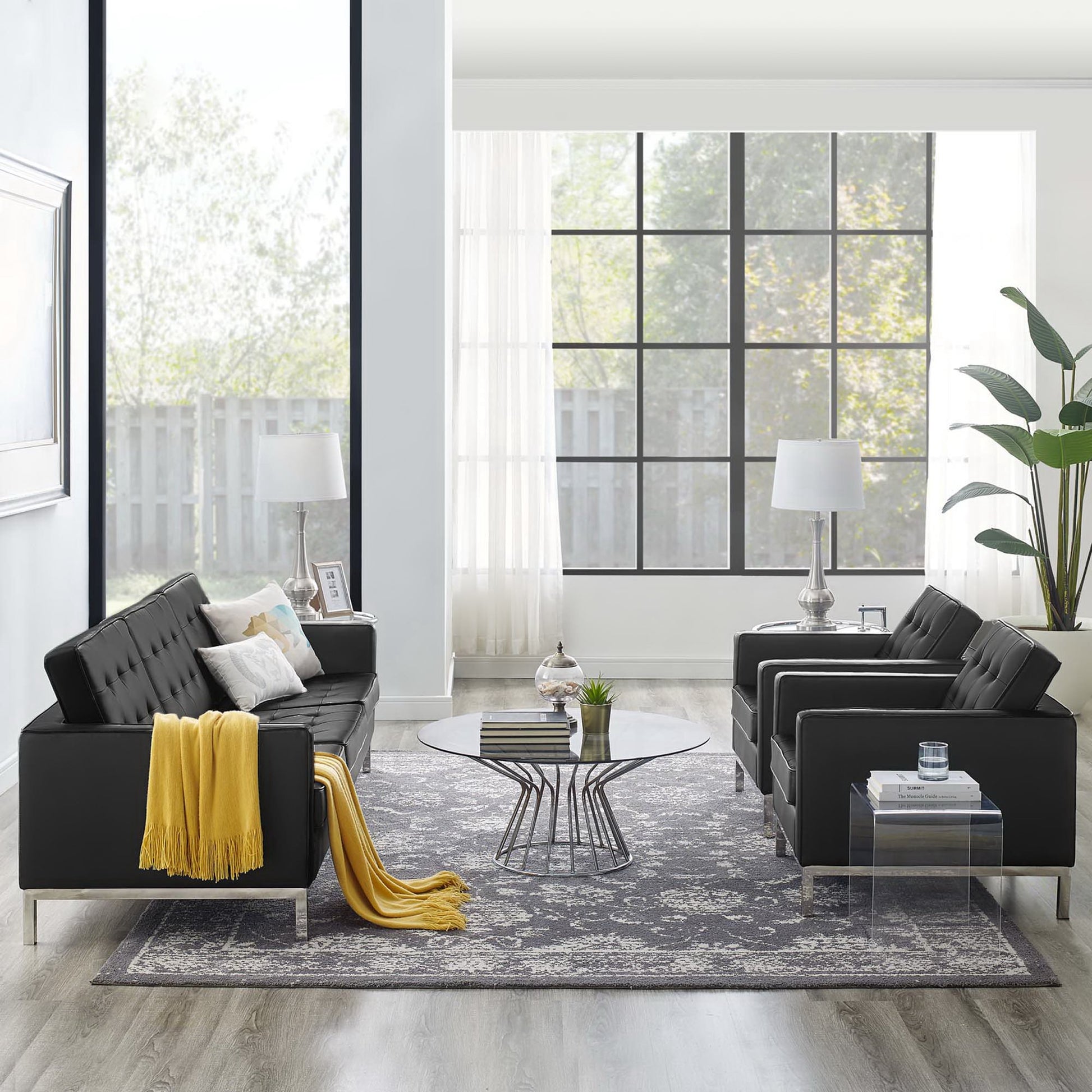 Loft Tufted Vegan Leather 3-Piece Furniture Set