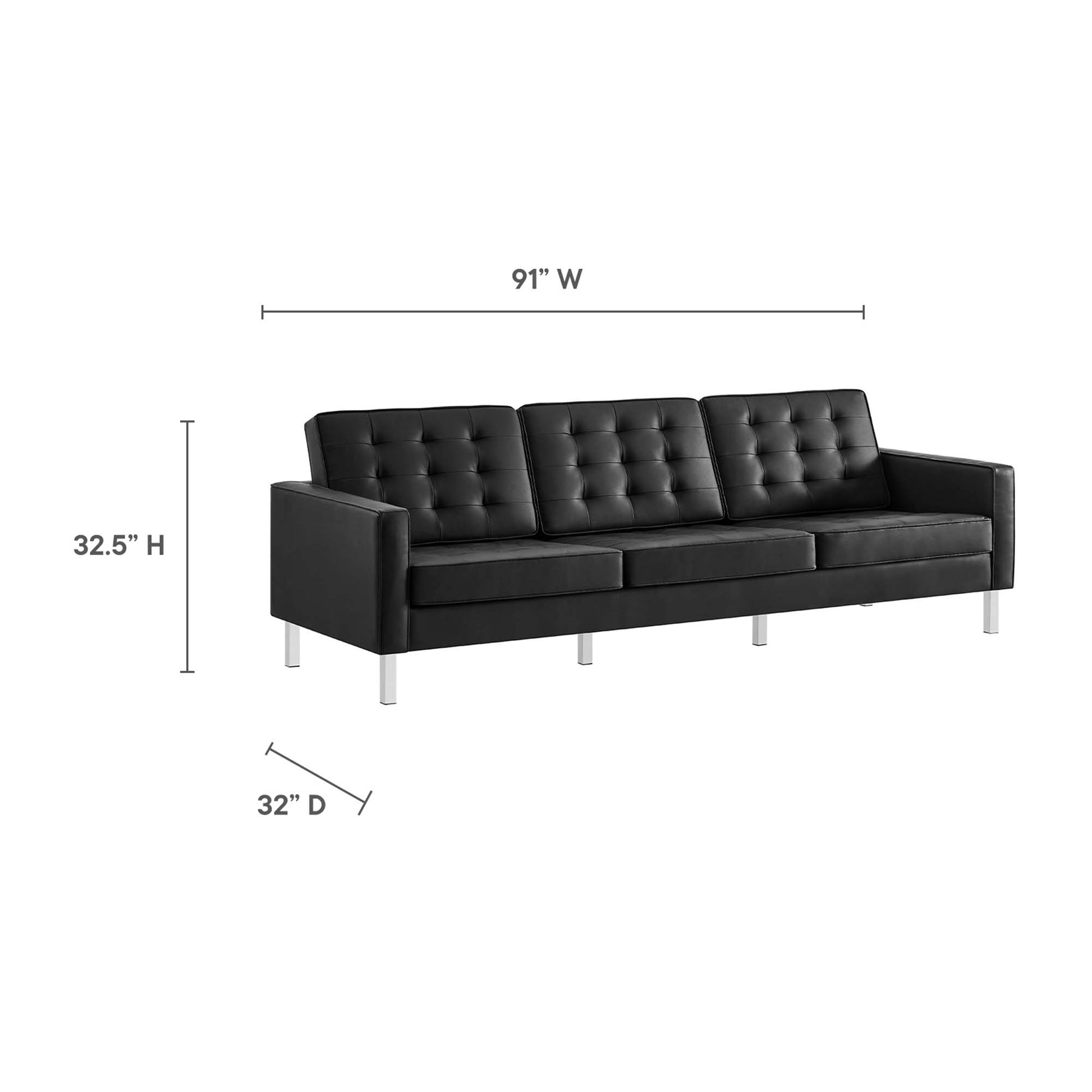 Loft Tufted Vegan Leather 3-Piece Furniture Set - Silver Tan