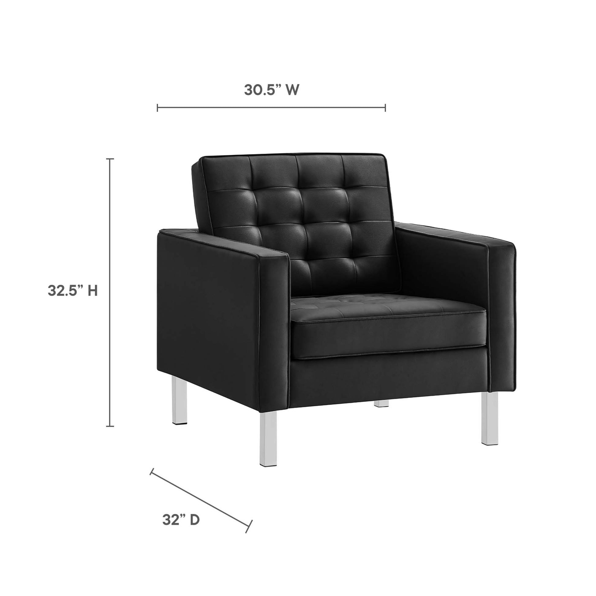 Loft Tufted Vegan Leather 3-Piece Furniture Set - Silver White