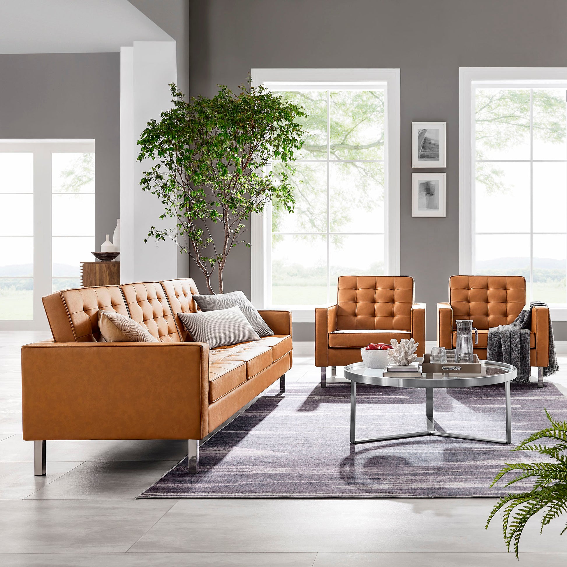 Loft Tufted Vegan Leather 3-Piece Furniture Set