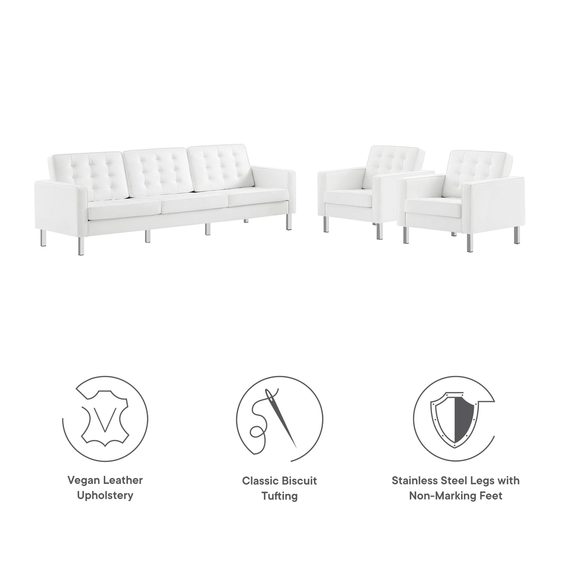 Loft Tufted Vegan Leather 3-Piece Furniture Set