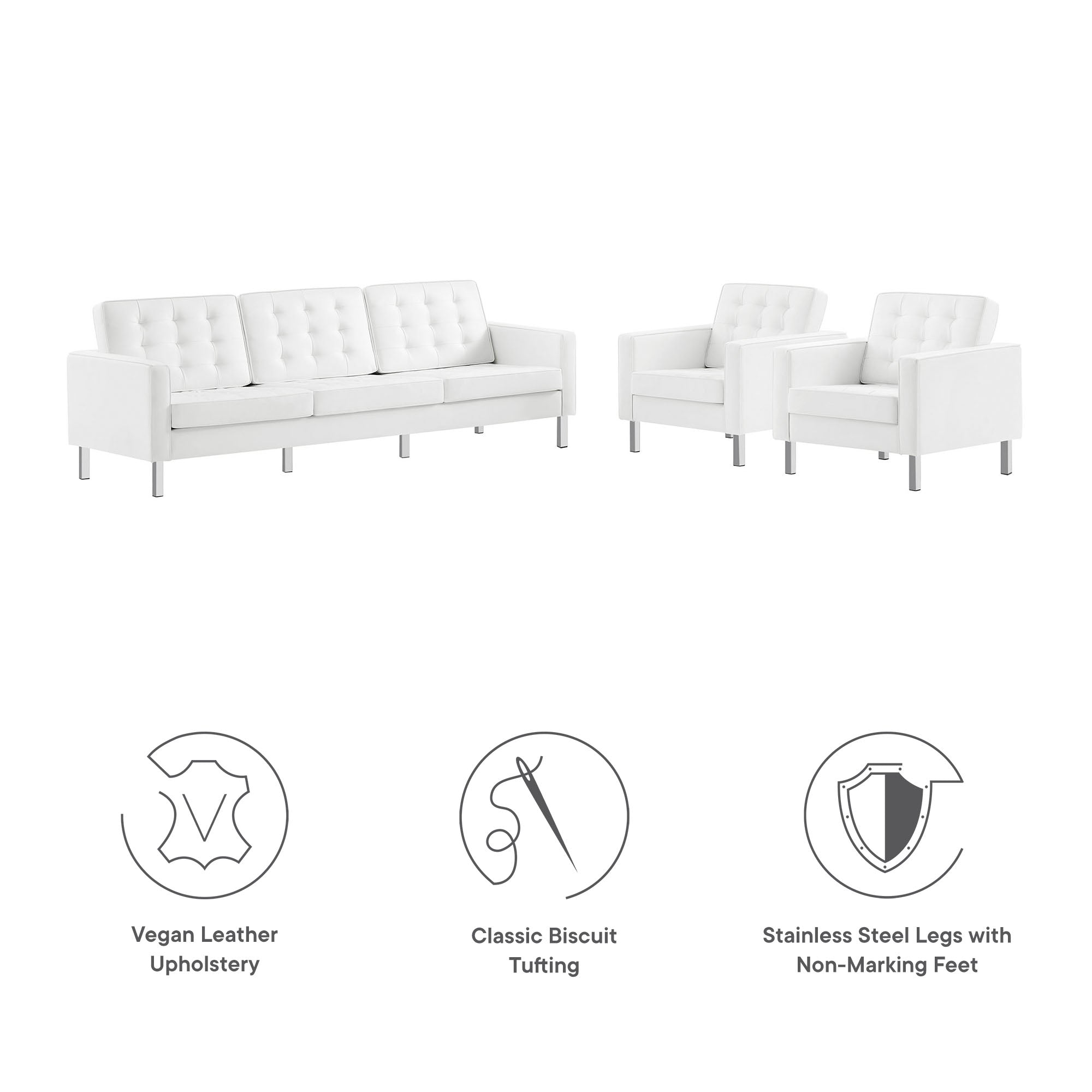 Loft Tufted Vegan Leather 3-Piece Furniture Set