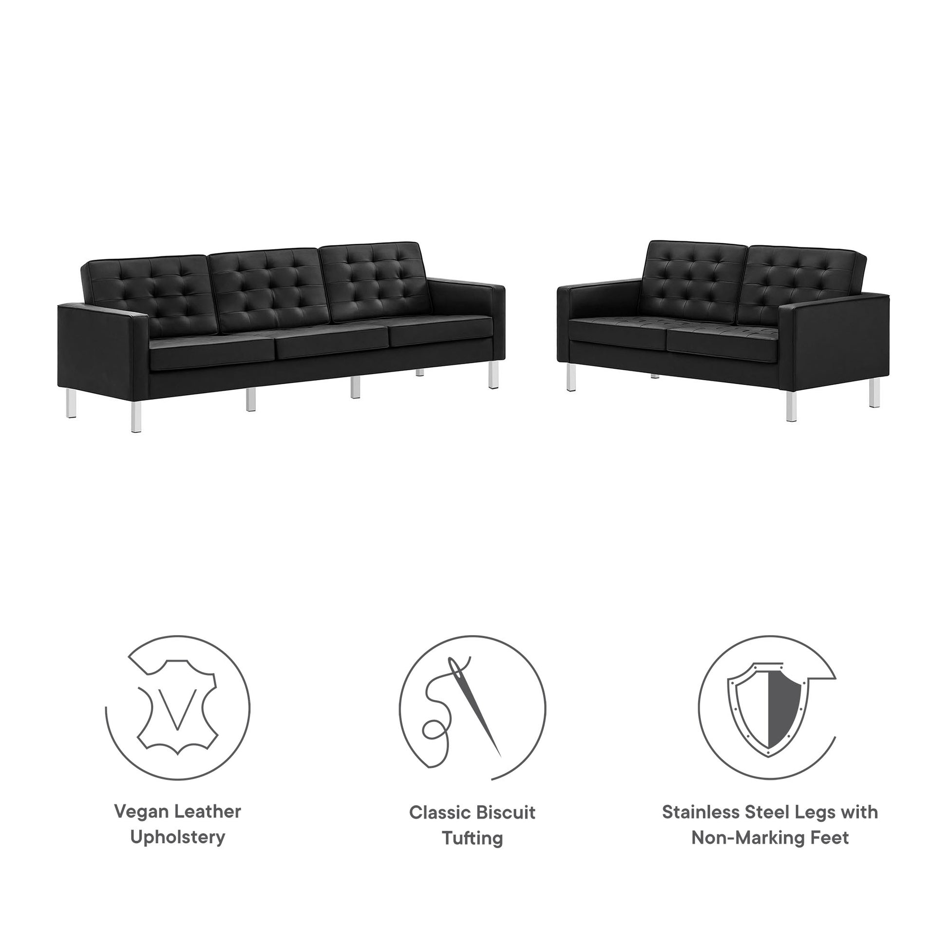 Loft 2-Piece Tufted Vegan Leather Furniture Set - Silver White