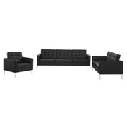 Loft 3 Piece Tufted Upholstered Faux Leather Set - Silver Black
