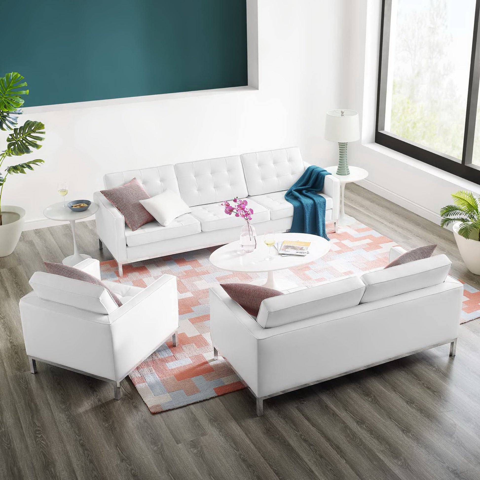 Loft 3 Piece Tufted Upholstered Faux Leather Set