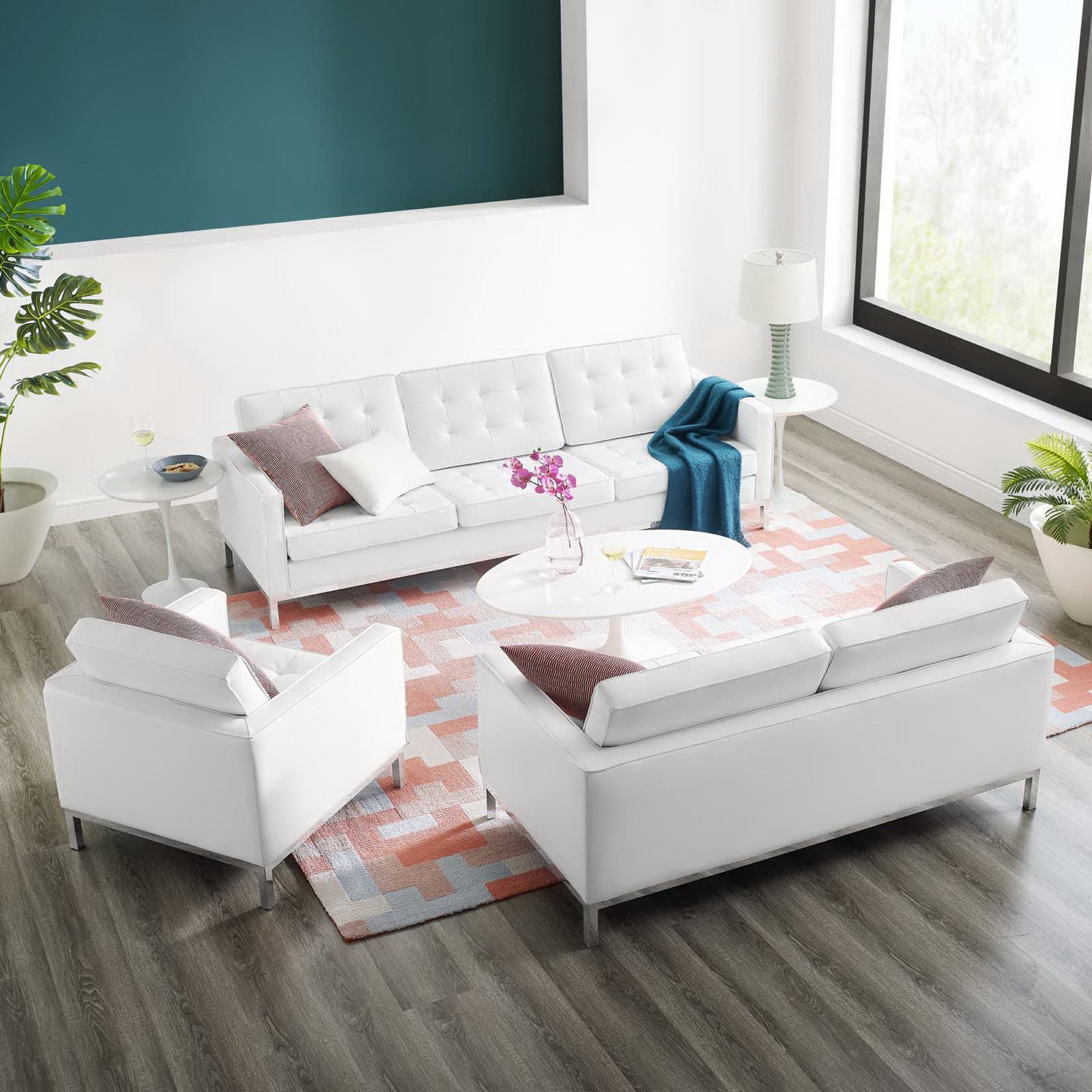 Loft 3 Piece Tufted Upholstered Faux Leather Set