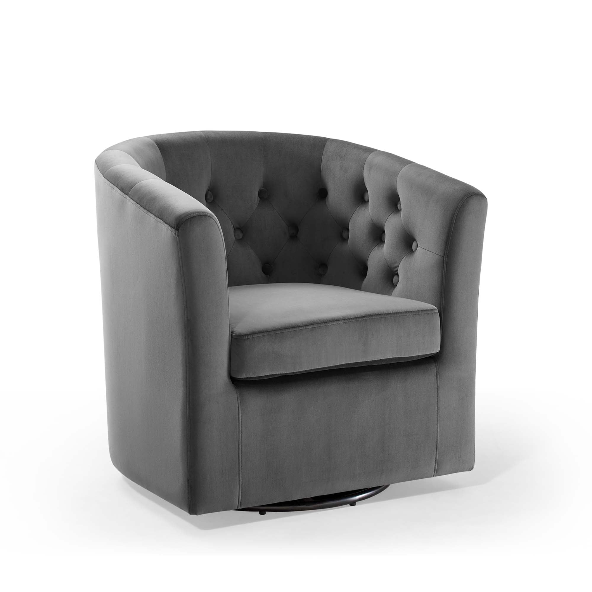 Prospect Tufted Performance Velvet Swivel Armchair - Charcoal