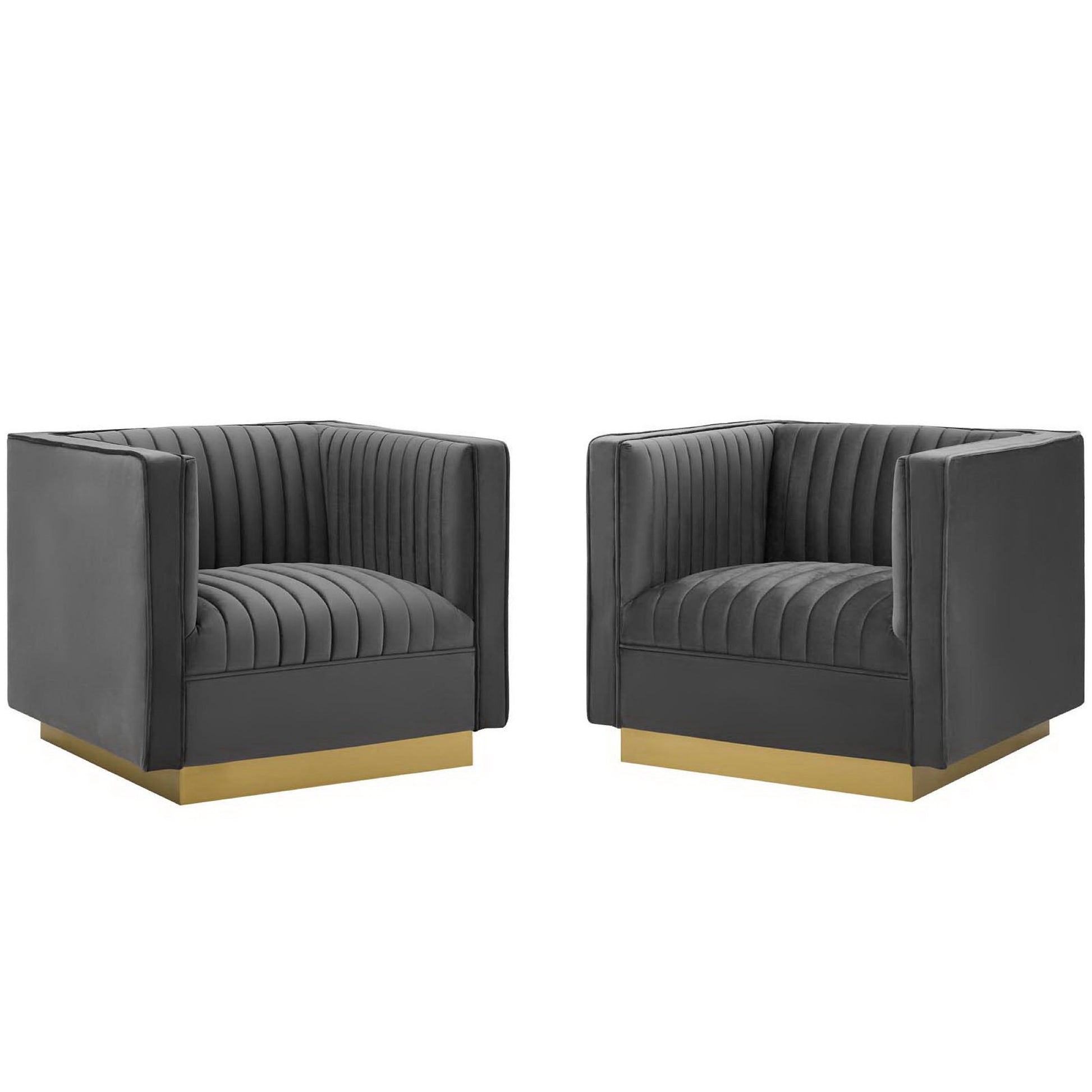Sanguine Vertical Channel Tufted Upholstered Performance Velvet Armchair Set of 2 - Gray