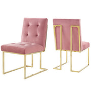 Privy Gold Stainless Steel Performance Velvet Dining Chair Set of 2 - Gold Dusty Rose